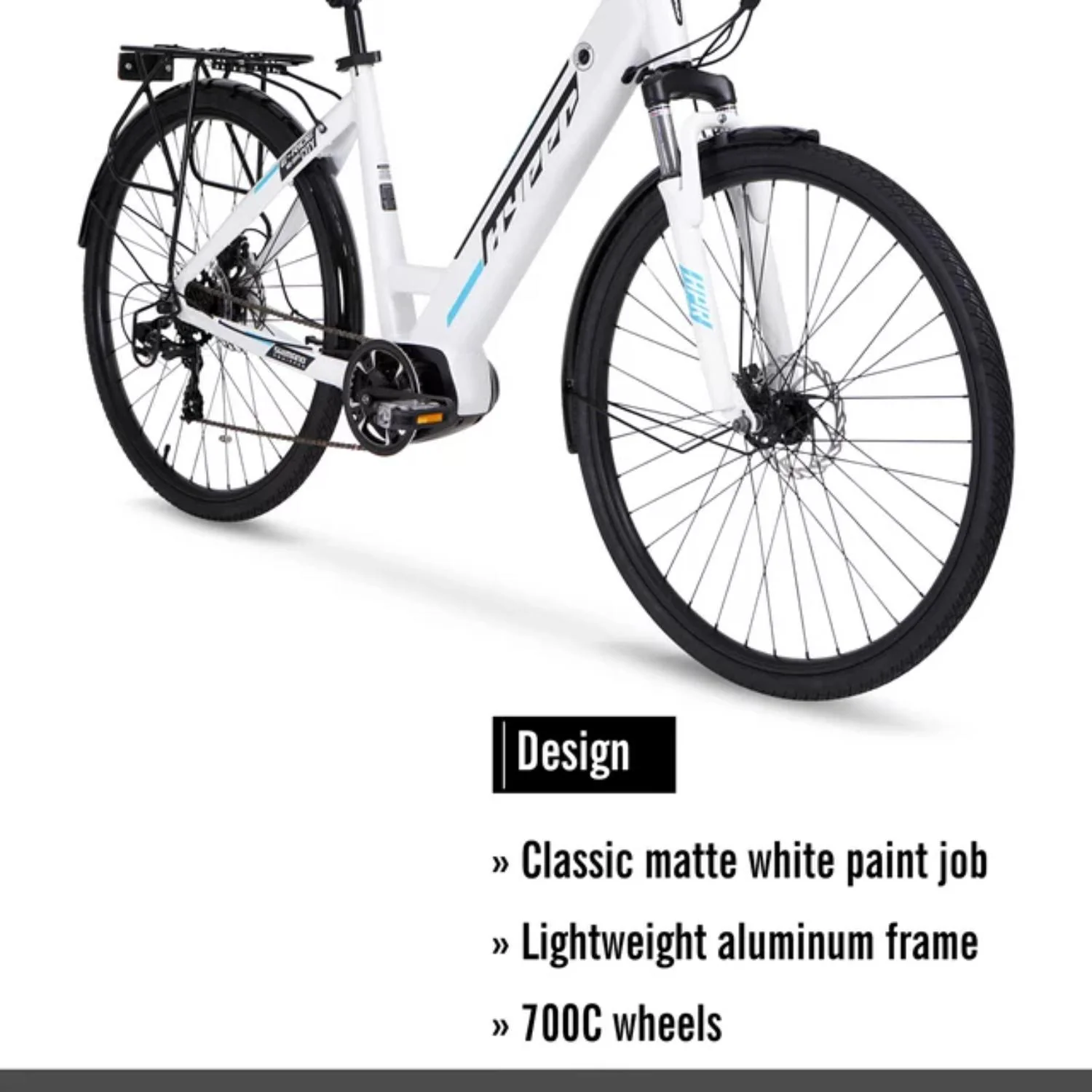 Hyper Bicycles HYP-E700-1301 E-Ride 700C 36V Electric Commuter E-Bike for Adults, Pedal-Assist, 250W Mid-Drive Motor, Matte White - Image 8