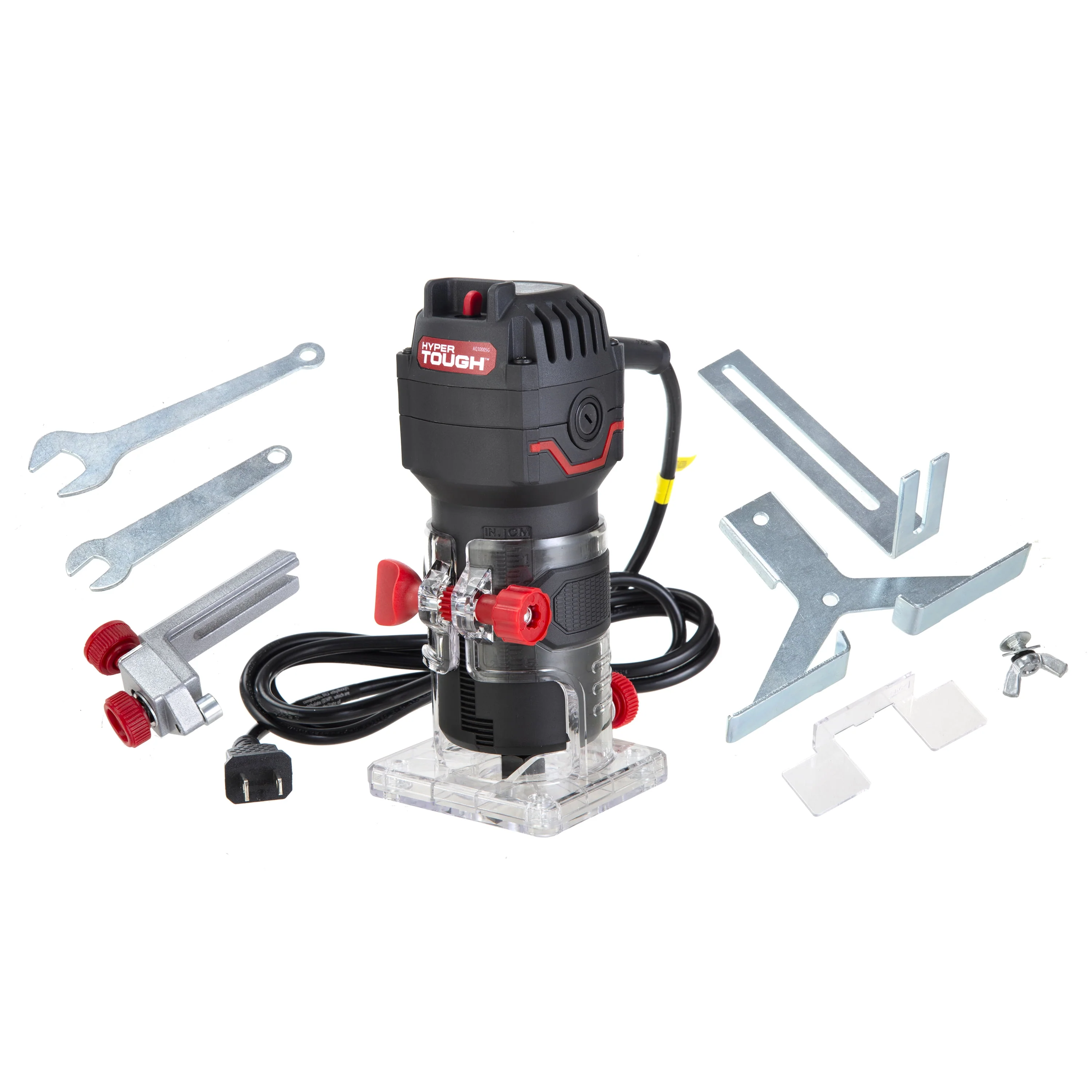 Hyper Tough AQ30005G 2.5 Amp 1/4 Inch Trim Router, Light-Duty Woodworking, Adjustable Depth, Ergonomic Grip, 26,000 RPM