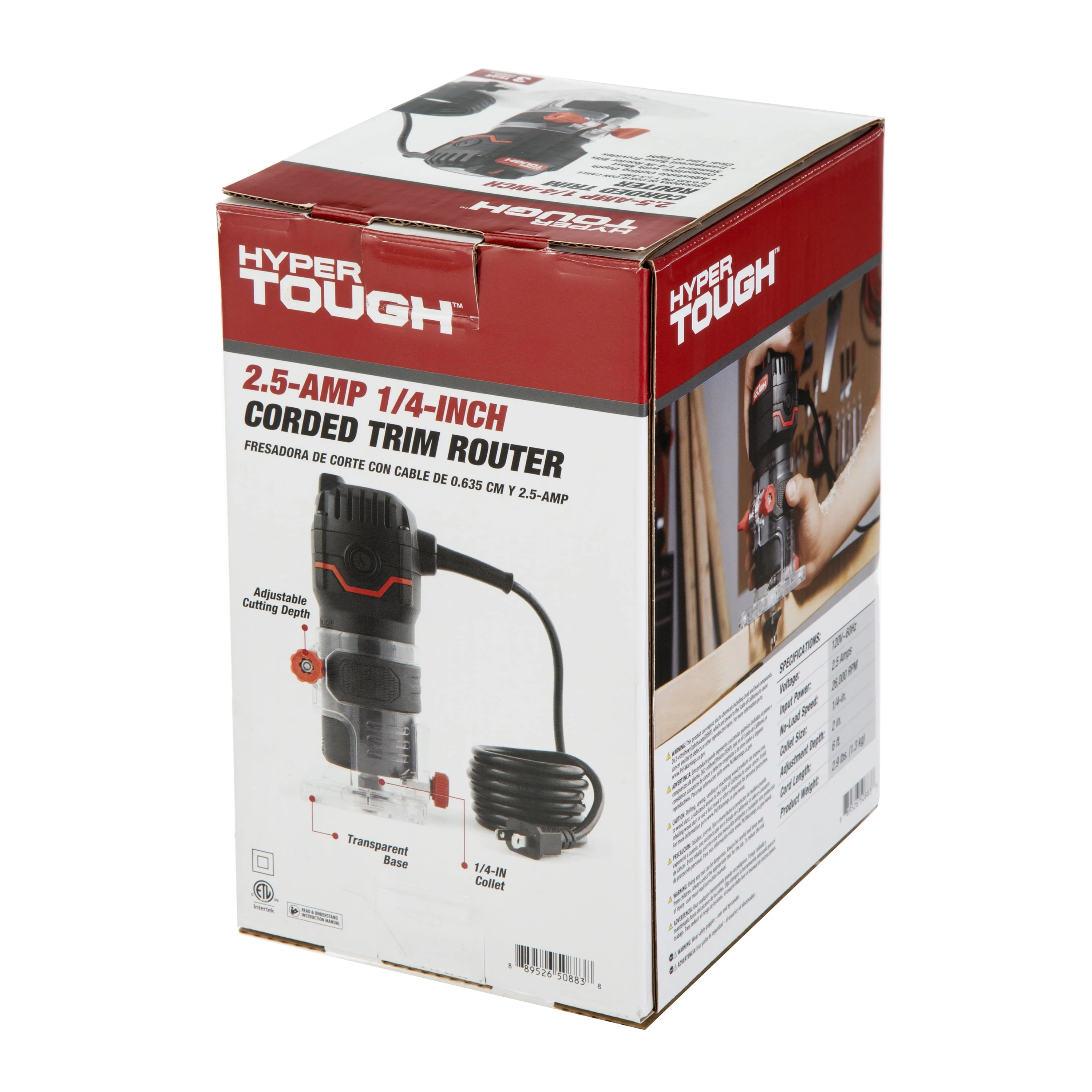 Hyper Tough AQ30005G 2.5 Amp 1/4 Inch Trim Router, Light-Duty Woodworking, Adjustable Depth, Ergonomic Grip, 26,000 RPM - Image 5