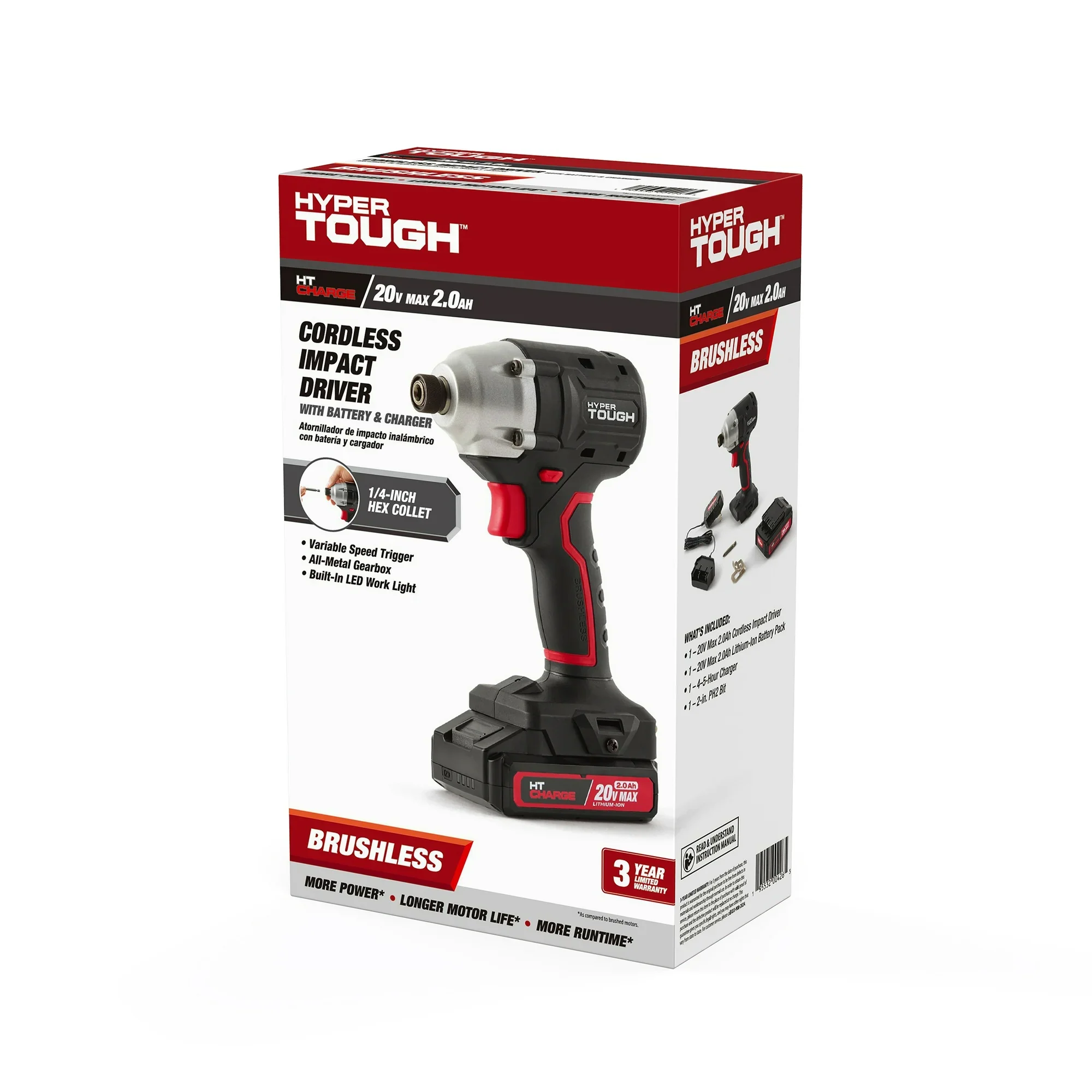 Hyper Tough 22006.2 20V Brushless Impact Driver with 2.0Ah Lithium-Ion Battery Pack and Charger - Image 2