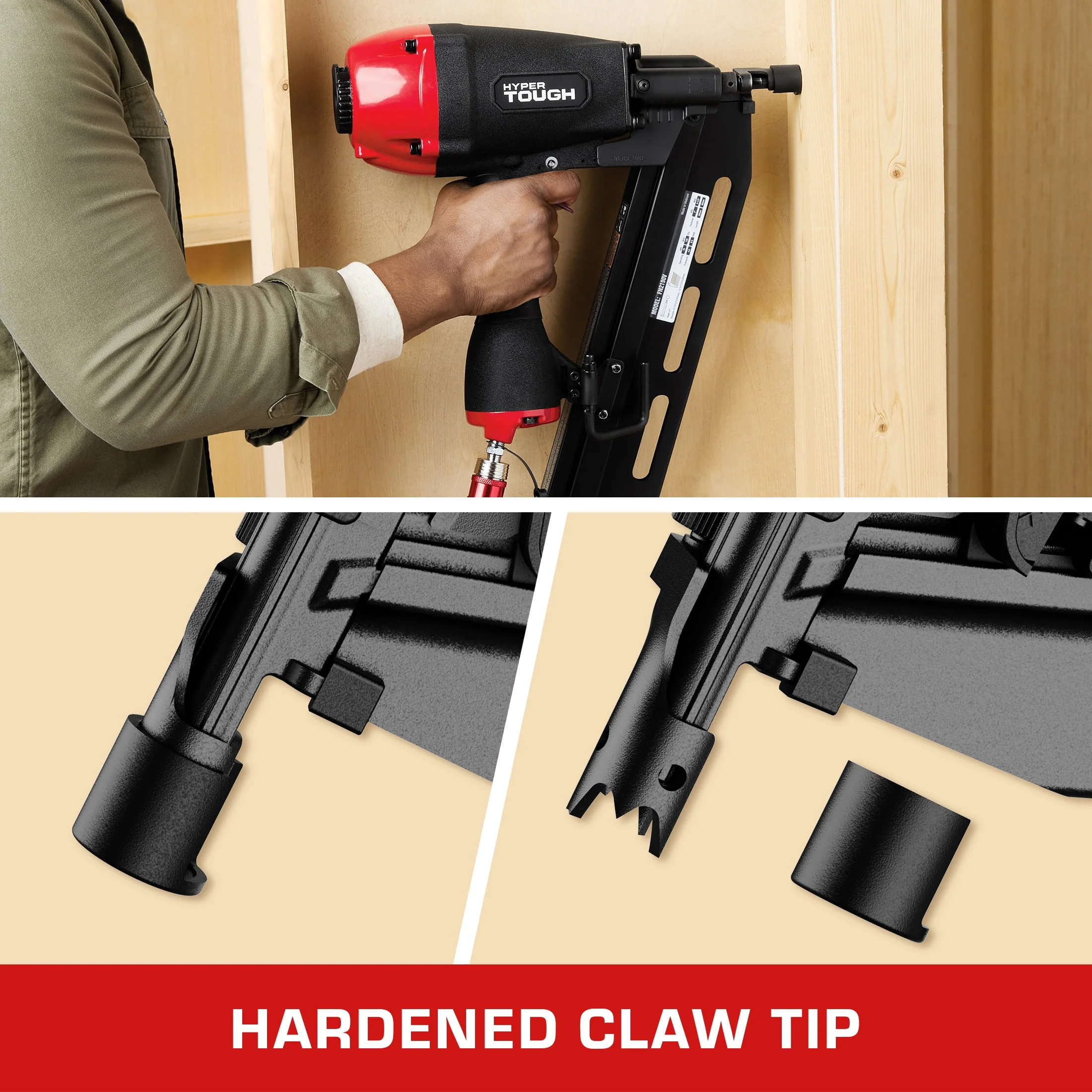 Hyper Tough FN2190V Pneumatic 21-Degree Framing Nailer, Accepts 2 to 3-1/2 Inch Plastic Collated Full Round Head Nails, Adjustable Depth, Ergonomic Grip - Image 5