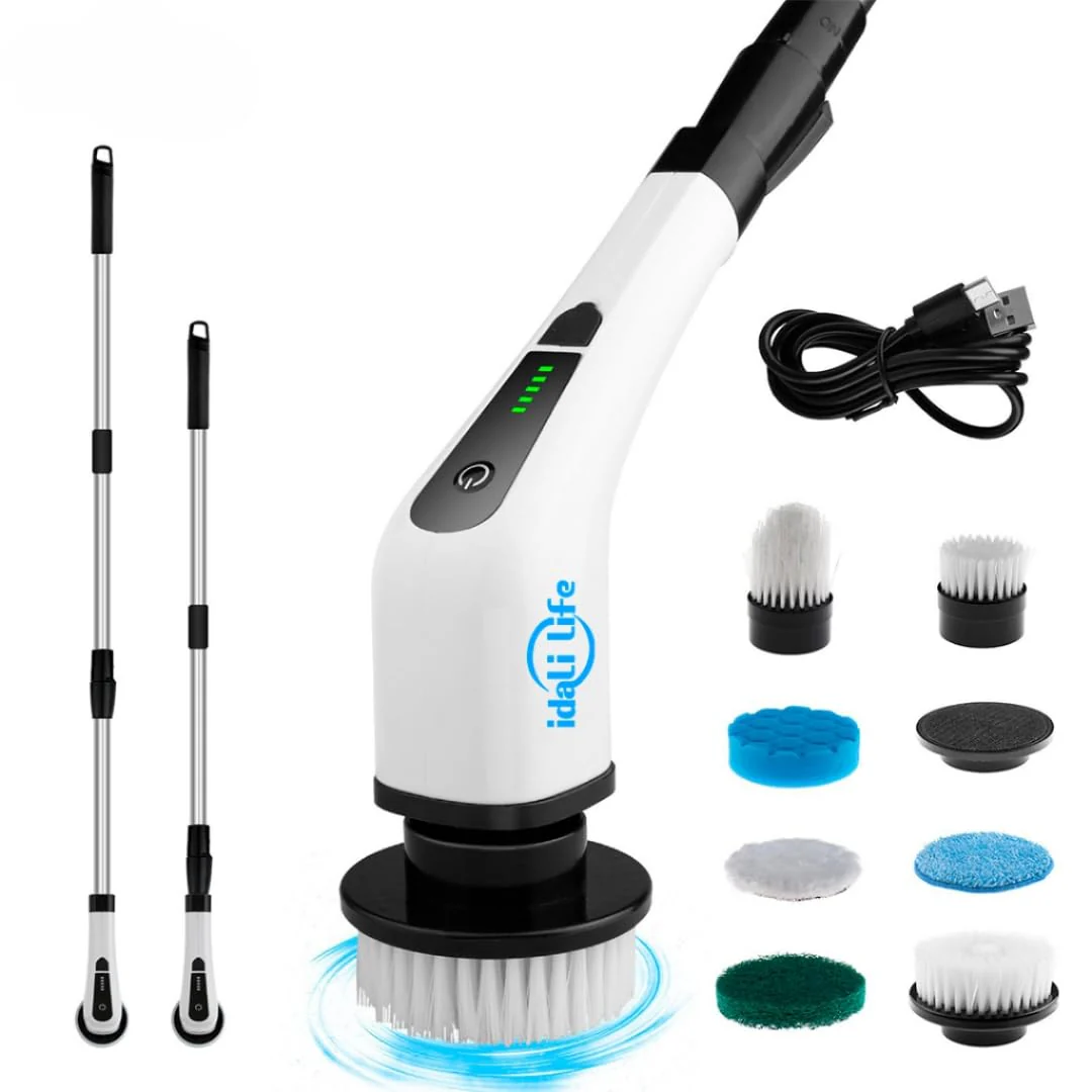 IDALI LIFE Electric Spin Scrubber, 8-Piece Kit with Interchangeable Brush Heads, Cordless, 300 RPM, Rechargeable Battery, Extension Arm - Image 6