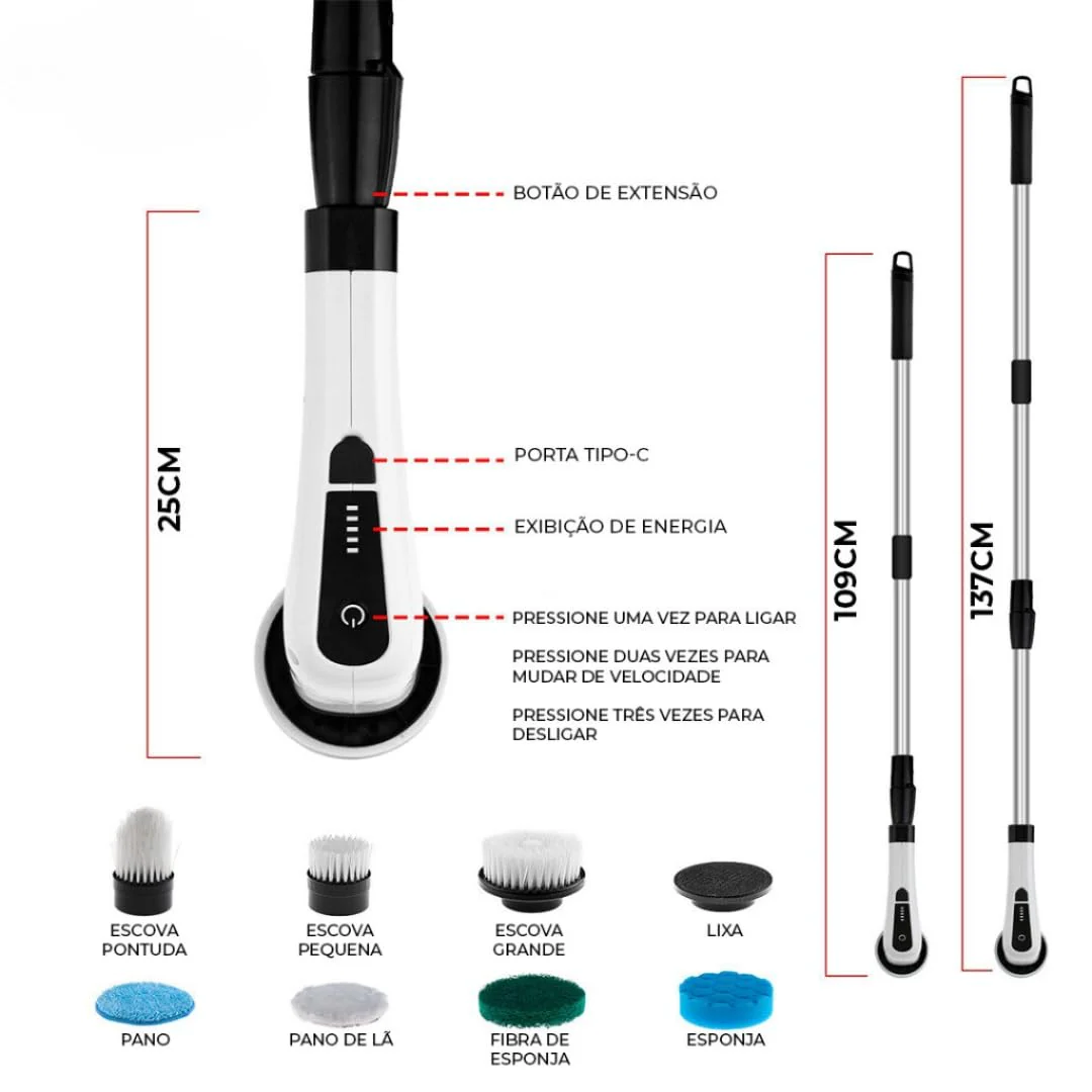 IDALI LIFE Electric Spin Scrubber, 8-Piece Kit with Interchangeable Brush Heads, Cordless, 300 RPM, Rechargeable Battery, Extension Arm - Image 8