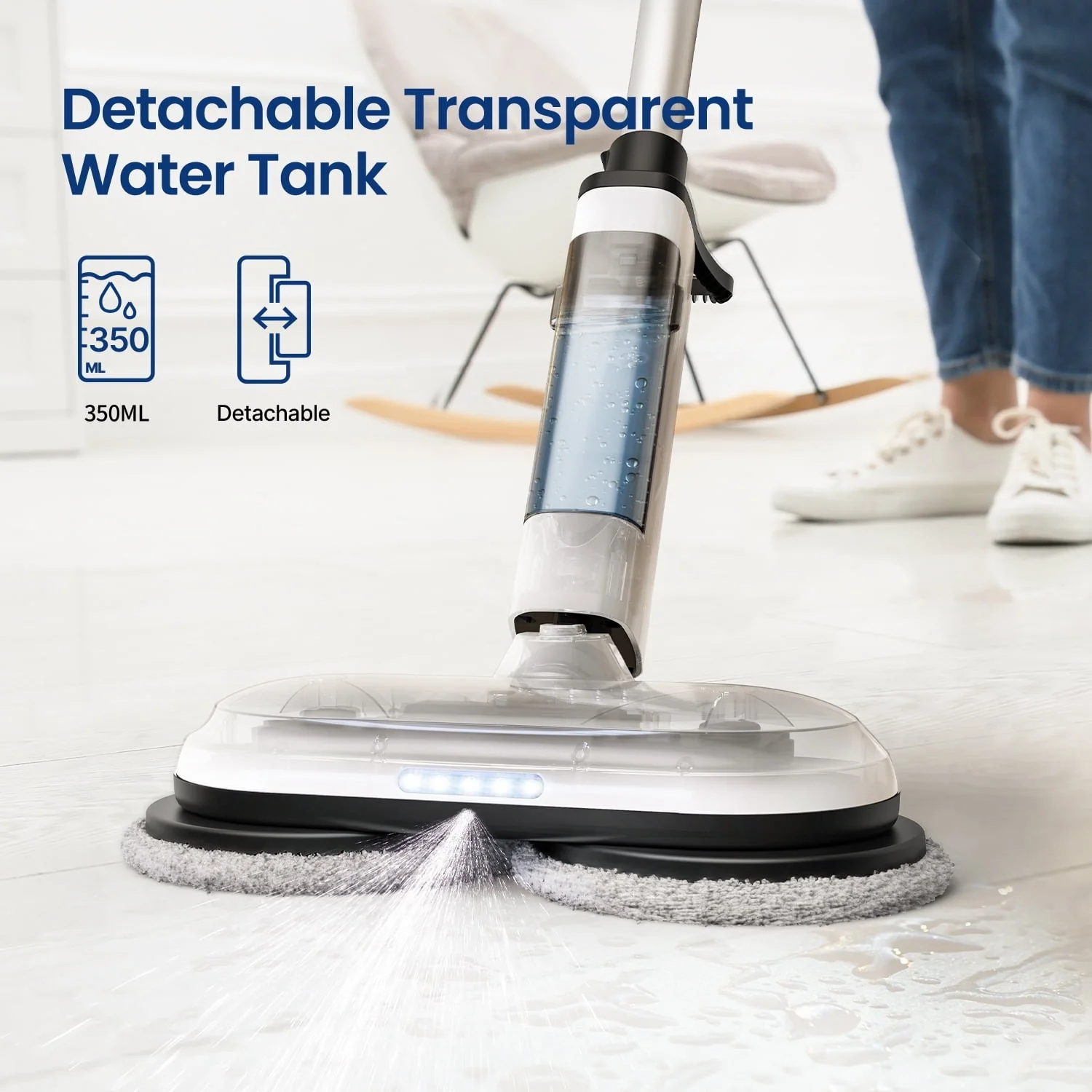 iDOO Cordless Electric Mop with Water Sprayer & LED Headlight, Dual-Motor, Self-Propelled, Effortles - Image 2