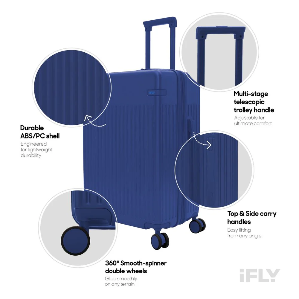iFLY Hardside Transit 28" Checked Luggage, Lightweight, Expandable, Royal Blue, Spinner Wheels - Image 4