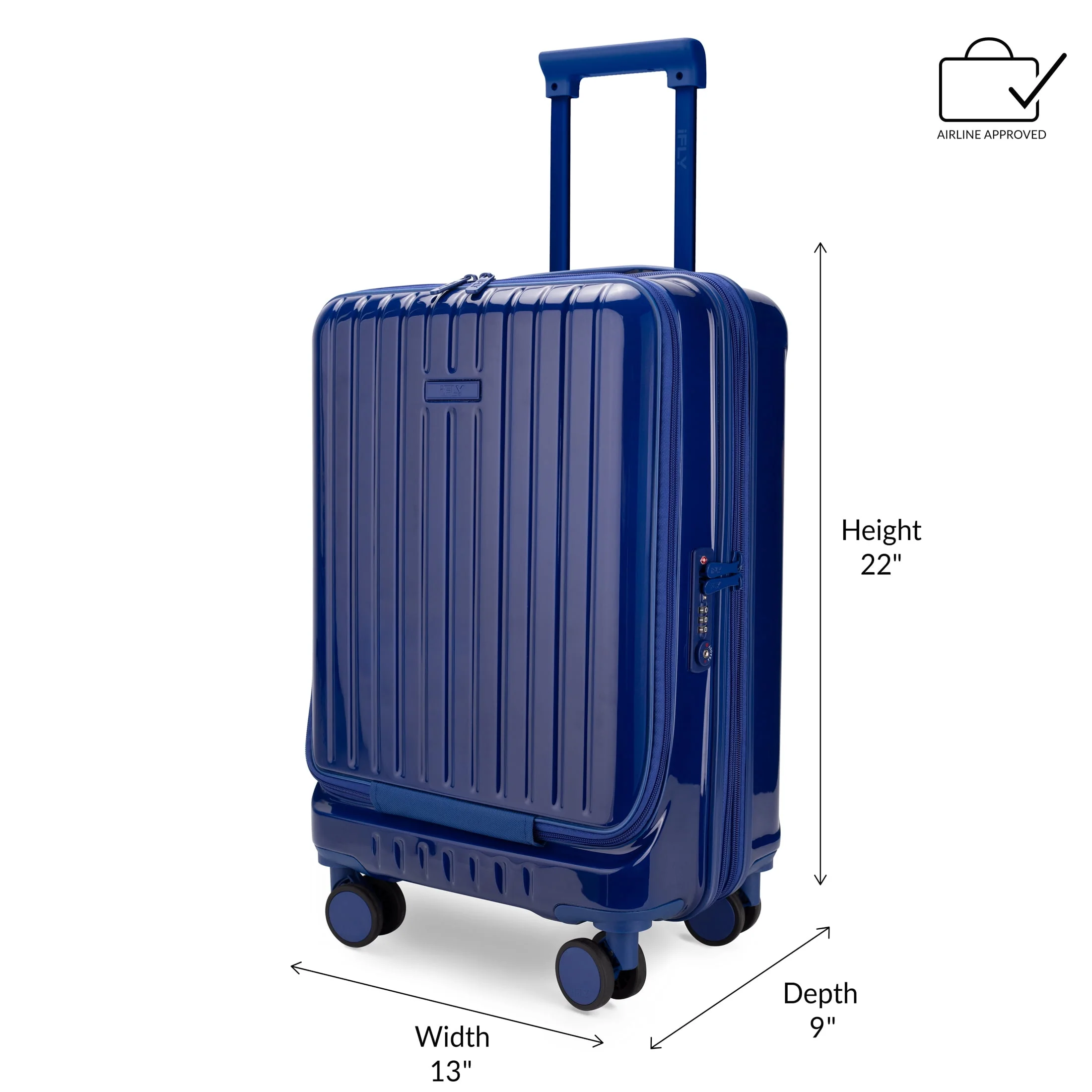iFLY Odyssey Hardside Luggage Set, Durable ABS/PC Shell, 28" Checked Luggage Gray, 20" Carry-On Navy with Front Pocket, 360 Spinner Wheels, TSA Lock, Expandable - Image 2