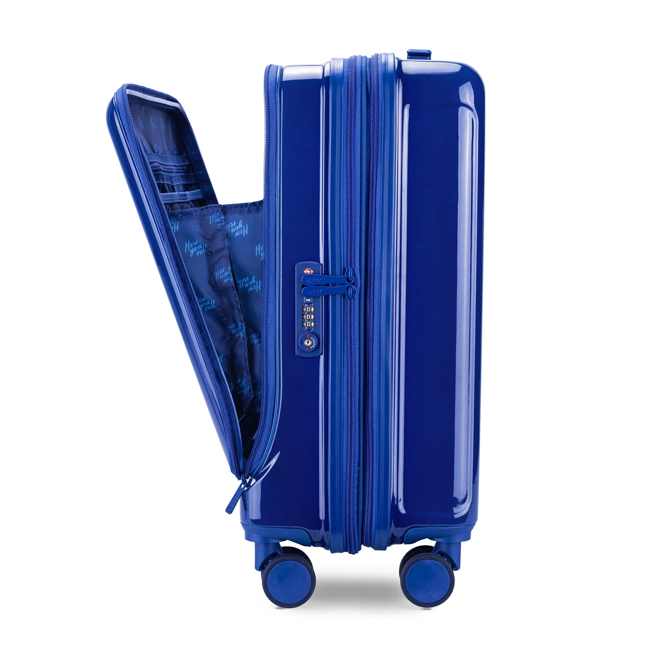 iFLY Odyssey Hardside Luggage Set, Durable ABS/PC Shell, 28" Checked Luggage Gray, 20" Carry-On Navy with Front Pocket, 360 Spinner Wheels, TSA Lock, Expandable - Image 3