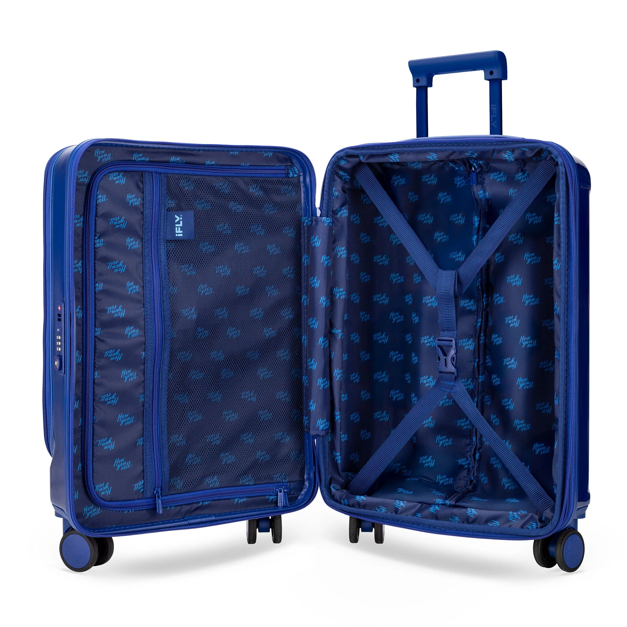 iFLY Odyssey Hardside Luggage Set, Durable ABS/PC Shell, 28" Checked Luggage Gray, 20" Carry-On Navy with Front Pocket, 360 Spinner Wheels, TSA Lock, Expandable - Image 5