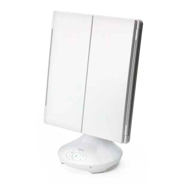 iHome Beauty iCVBT40 15" x 9" Trifold Vanity Mirror with Bluetooth Speaker, White