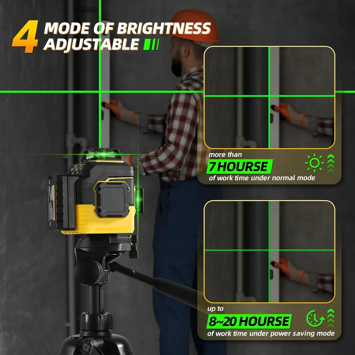 IKOVWUK Laser Level with Tripod, 2x360Degress Self-leveling Green Cross Line, 8 Lines Laser Level Tool with Rechargeable Battery & Type-C Charging Port - Image 2