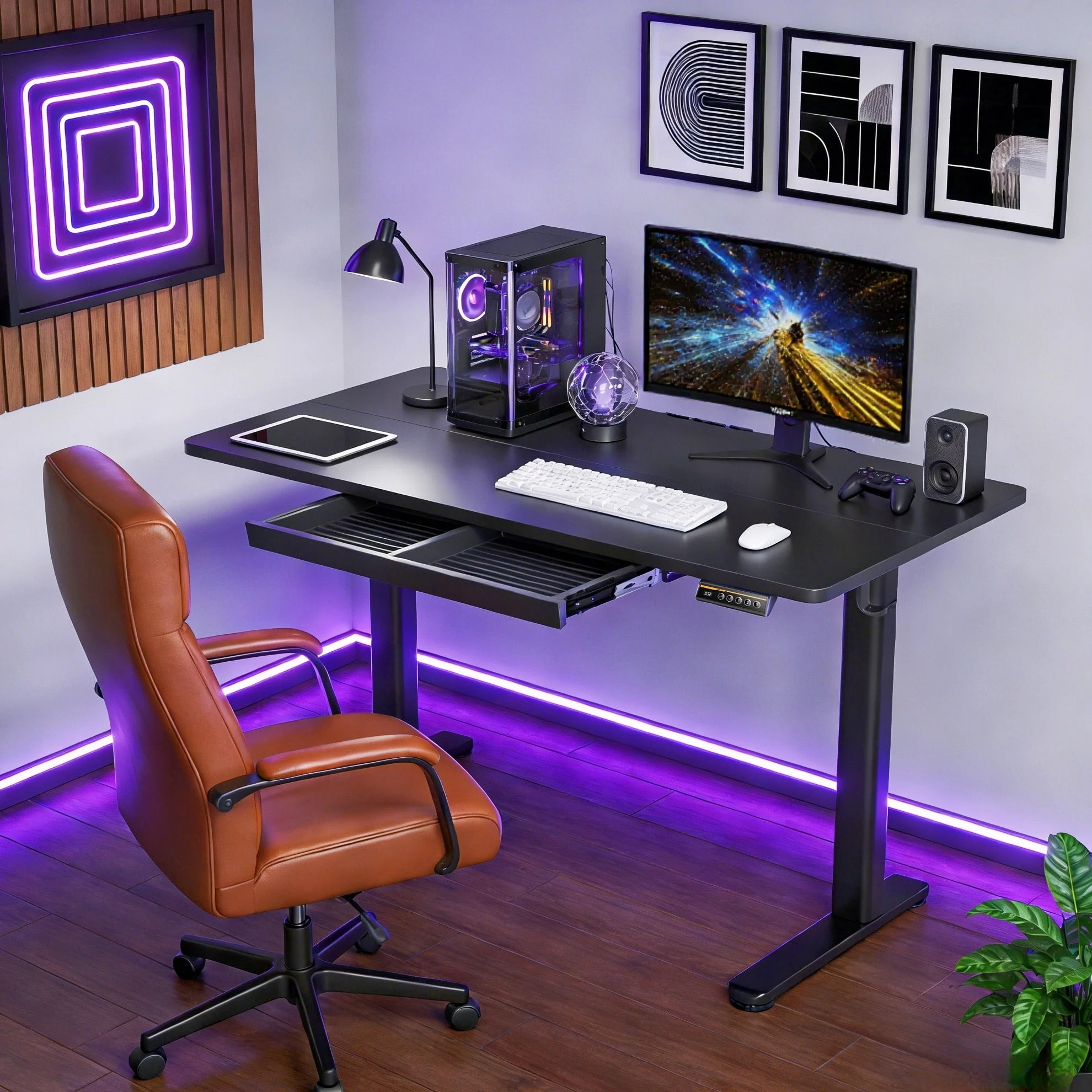 Innovar W-IV-SD-JZXDC Adjustable Height Standing Desk with Drawer, Black