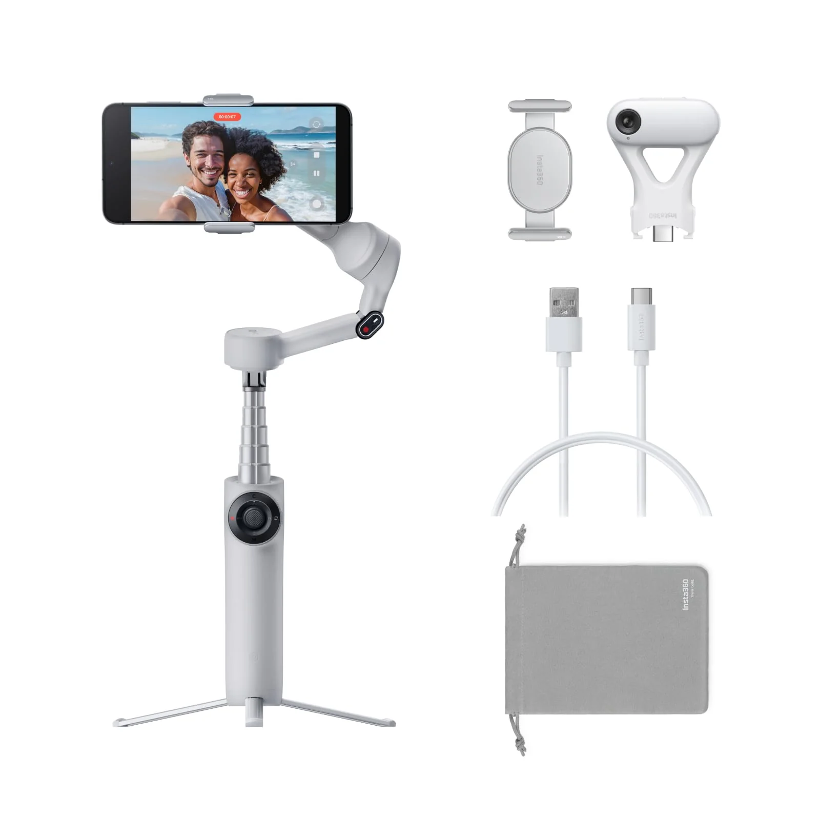 Insta360 - Flow 2 AI Tracker Bundle Gimbal Stabilizer for Smartphones - Stone Gray - Image 5