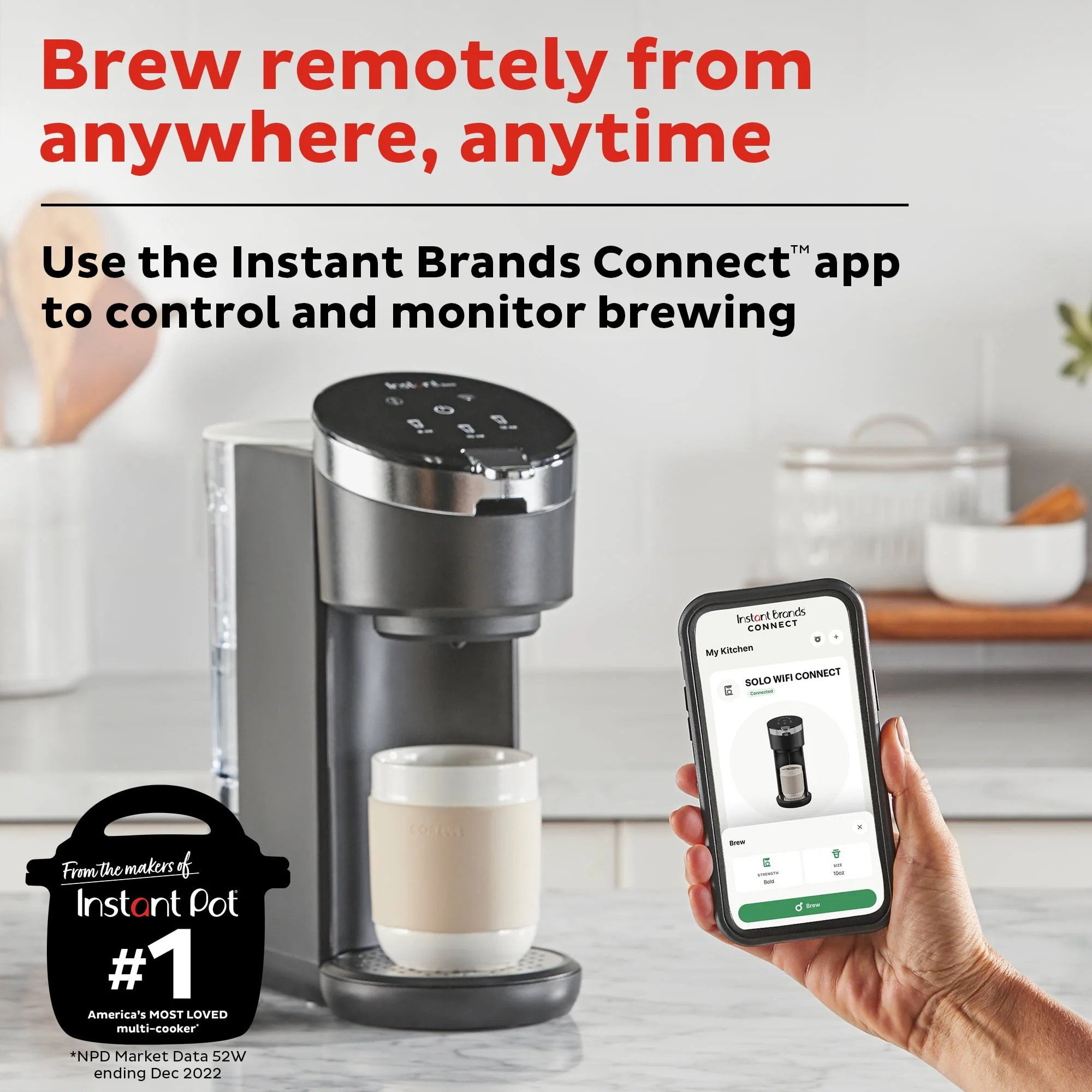 Instant Pot 140-0095-01 Solo Single Serve Coffee Maker W/WiFi Connection, Black - Image 2