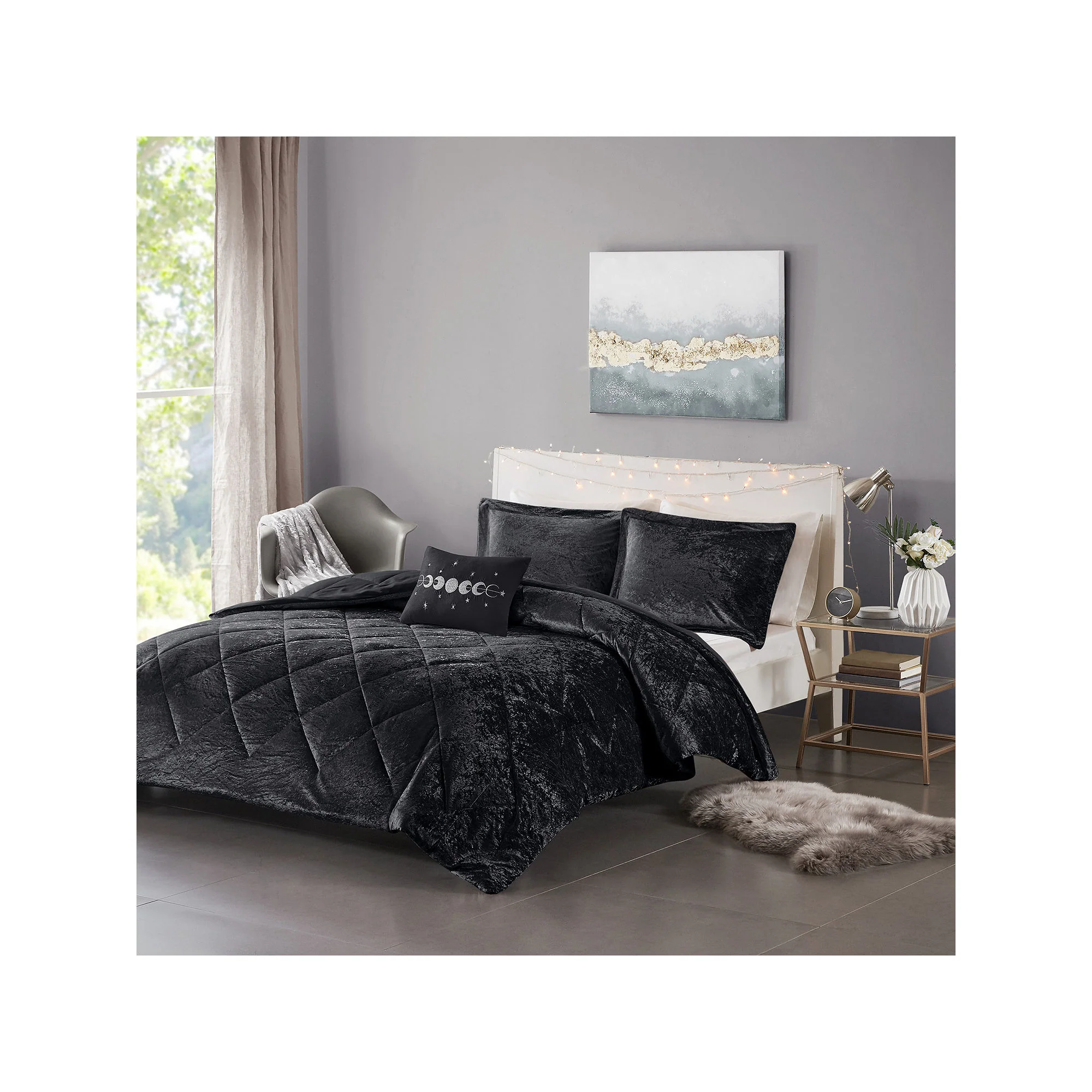 Intelligent Design Isabel Velvet Comforter Set With Decorative Pillow - Black - Image 3