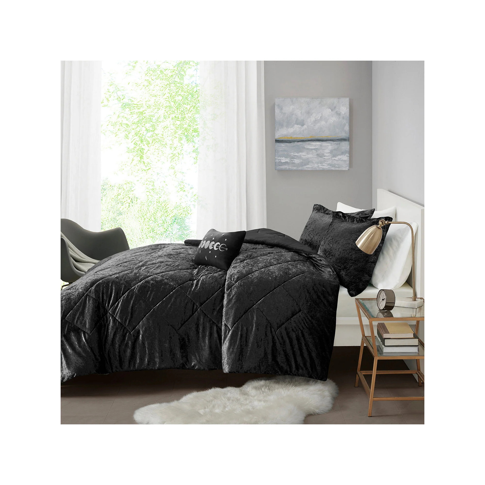Intelligent Design Isabel Velvet Comforter Set With Decorative Pillow - Black - Image 4