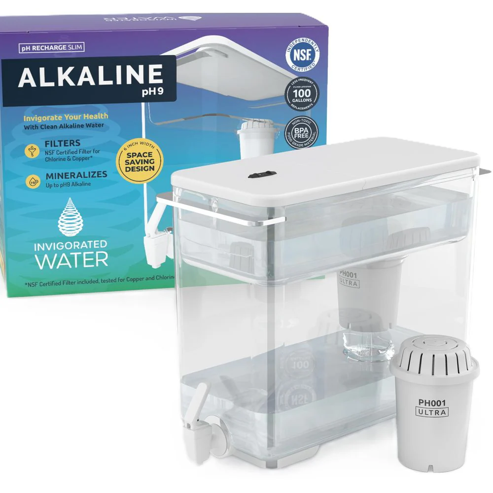 Invigorated Water DISPENSER SLIM pH Recharge Slim 38 Cup Alkaline Water Filter Dispenser