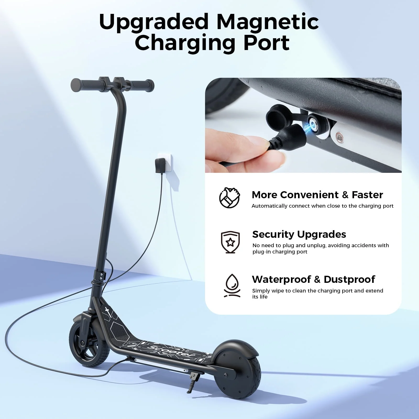 iScooter Electric Scooter for Teens Kids 6-10, 150W Kids Escooter with Pedal Breathing Light & 6 / 10 MPH for Boys Girls Black - Image 2