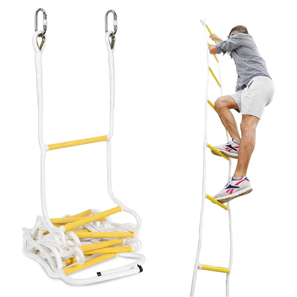 ISOP 16 Outdoor Climbing Rope Ladder, 25 Ft, Portable Fire Escape Ladder, White, Supports Up to 2000 lb - Image 3