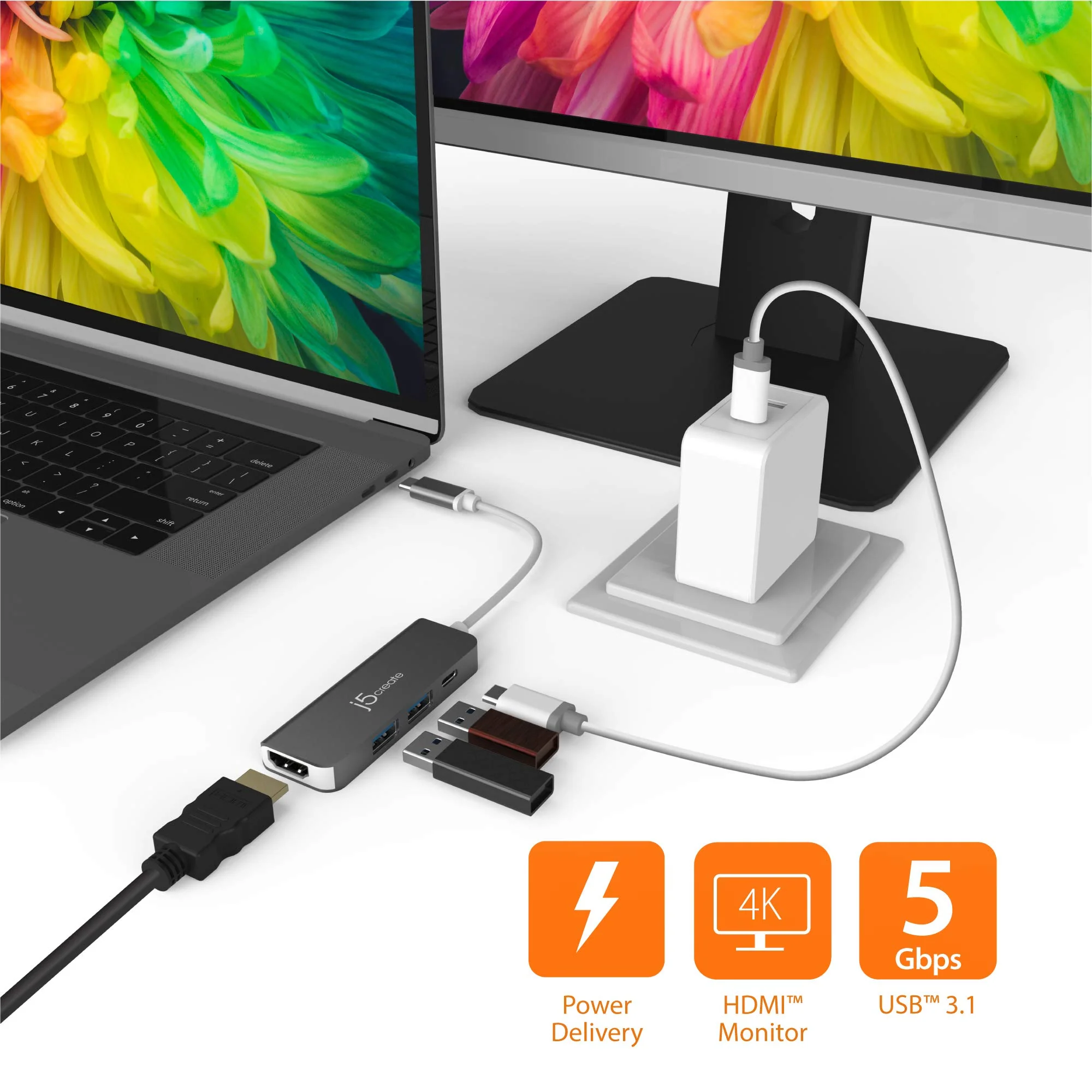 j5create USB-C to HDMI & USB 3.1 2-Port with Power Delivery JCD371