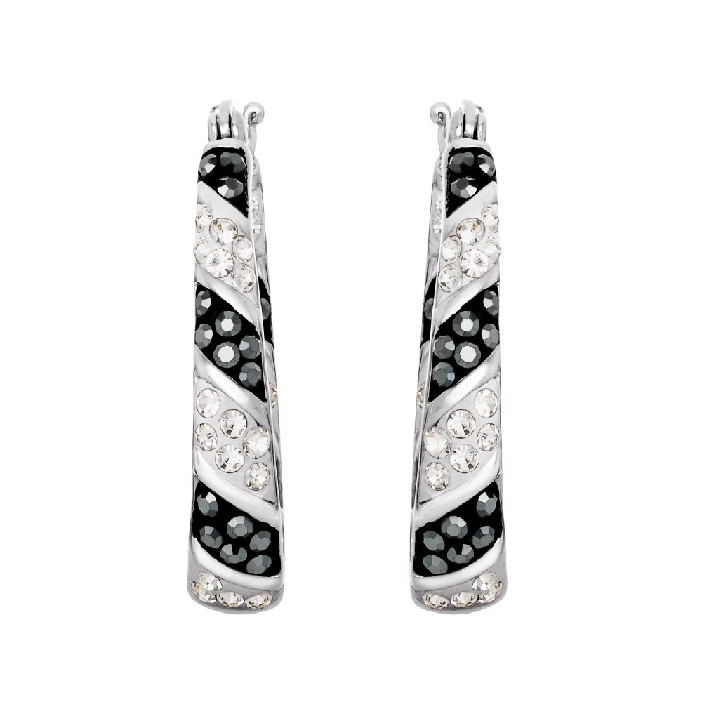 Jacmel Jewelry E905234RRT.WM Sterling Silver Oval Hoop Earrings with Clear and Black Lab-Grown Crystals, Lightweight, E905234RRT.WM - Image 2
