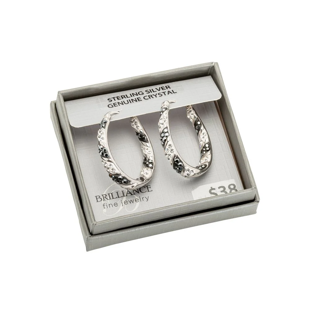 Jacmel Jewelry E905234RRT.WM Sterling Silver Oval Hoop Earrings with Clear and Black Lab-Grown Crystals, Lightweight, E905234RRT.WM - Image 4