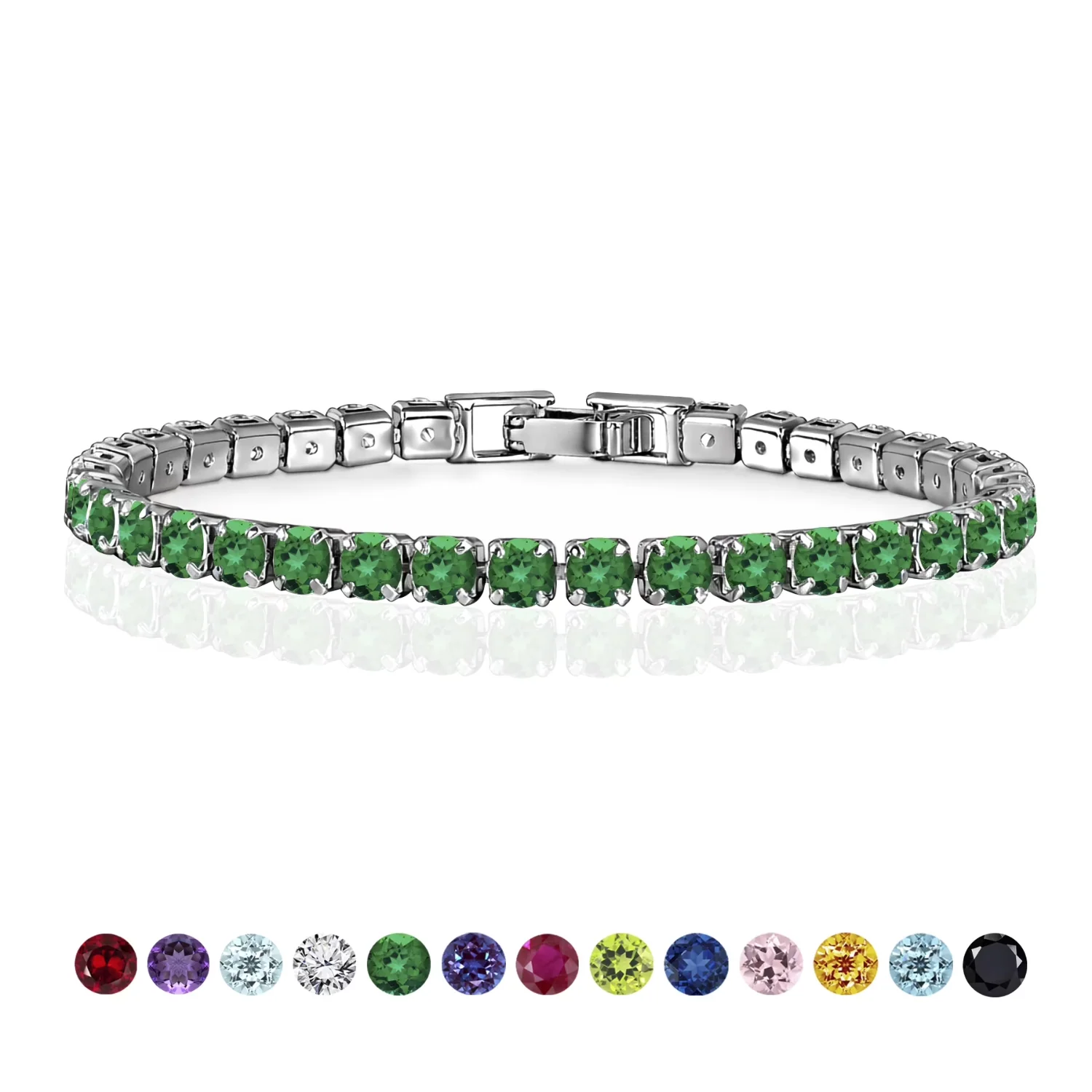 JeenMata RHJGJ932CzmnMay11 11 TCW Round Cut May - Emerald - Birthstone Tennis Bracelet for Women in Eternity Design - White Gold Plating Female Adult