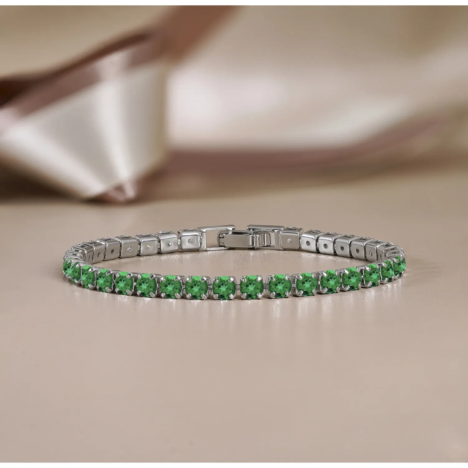 JeenMata RHJGJ932CzmnMay11 11 TCW Round Cut May - Emerald - Birthstone Tennis Bracelet for Women in Eternity Design - White Gold Plating Female Adult - Image 2