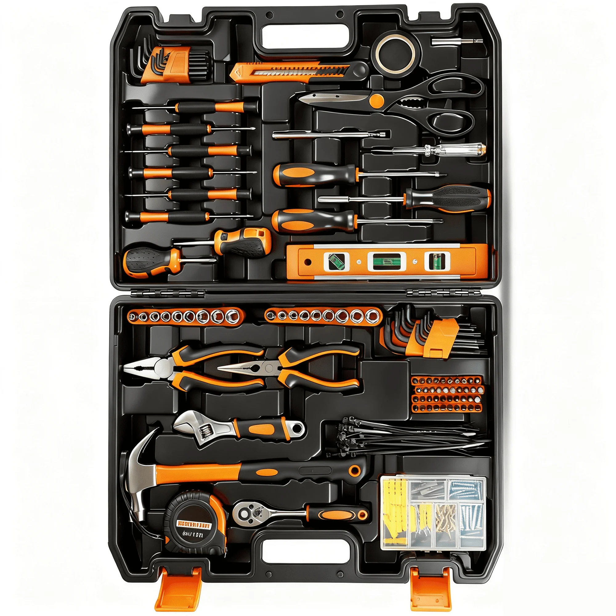 Jellas 242-Piece Mechanics Tool Set with Plastic Toolbox, Durable Forged Steel Hand Tools for Home Improvement and DIY Projects