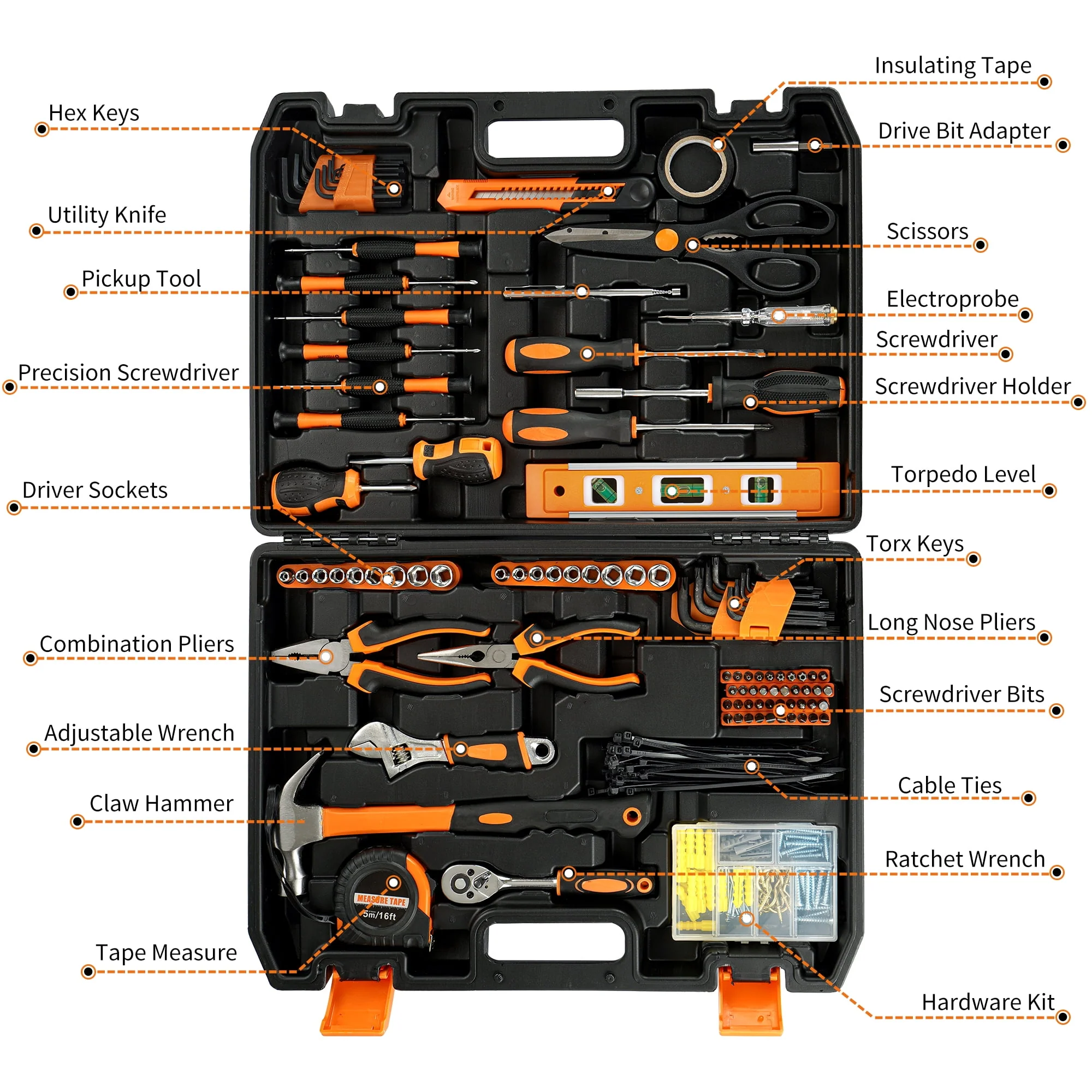 Jellas 242-Piece Mechanics Tool Set with Plastic Toolbox, Durable Forged Steel Hand Tools for Home Improvement and DIY Projects - Image 4