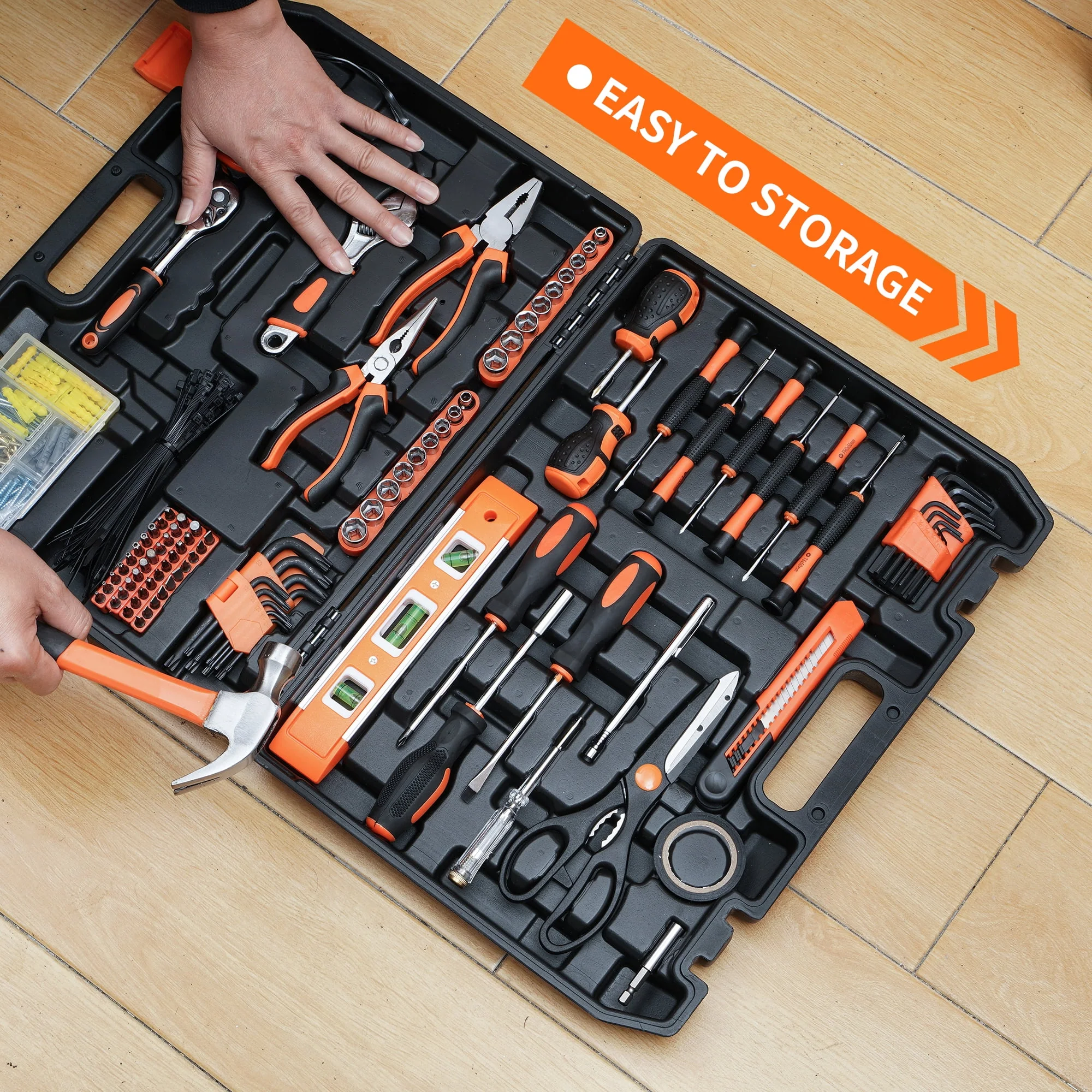 Jellas 242-Piece Mechanics Tool Set with Plastic Toolbox, Durable Forged Steel Hand Tools for Home Improvement and DIY Projects - Image 5