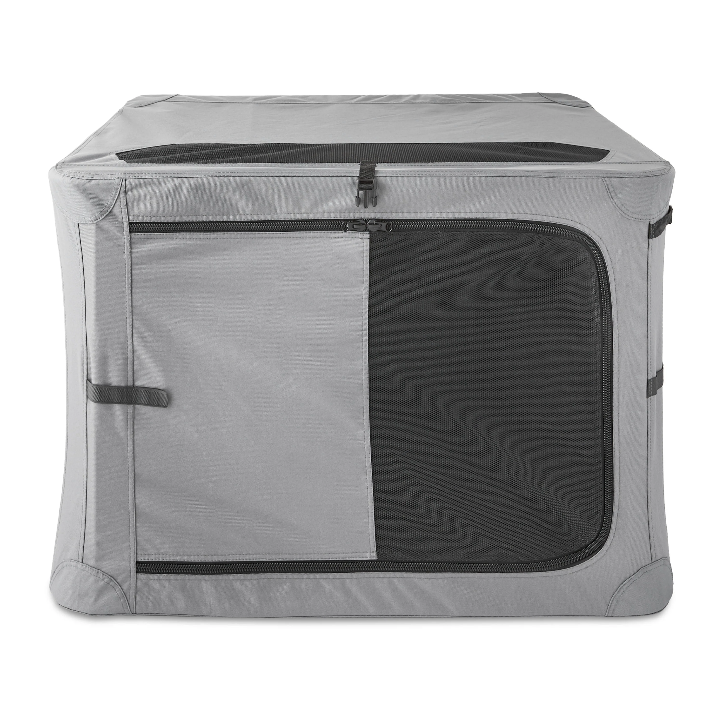 Vibrant Life Dog Crate, Foldable, Soft Sided, Breathable Mesh, 3 Zippered Doors, Gray, 36" - Image 3