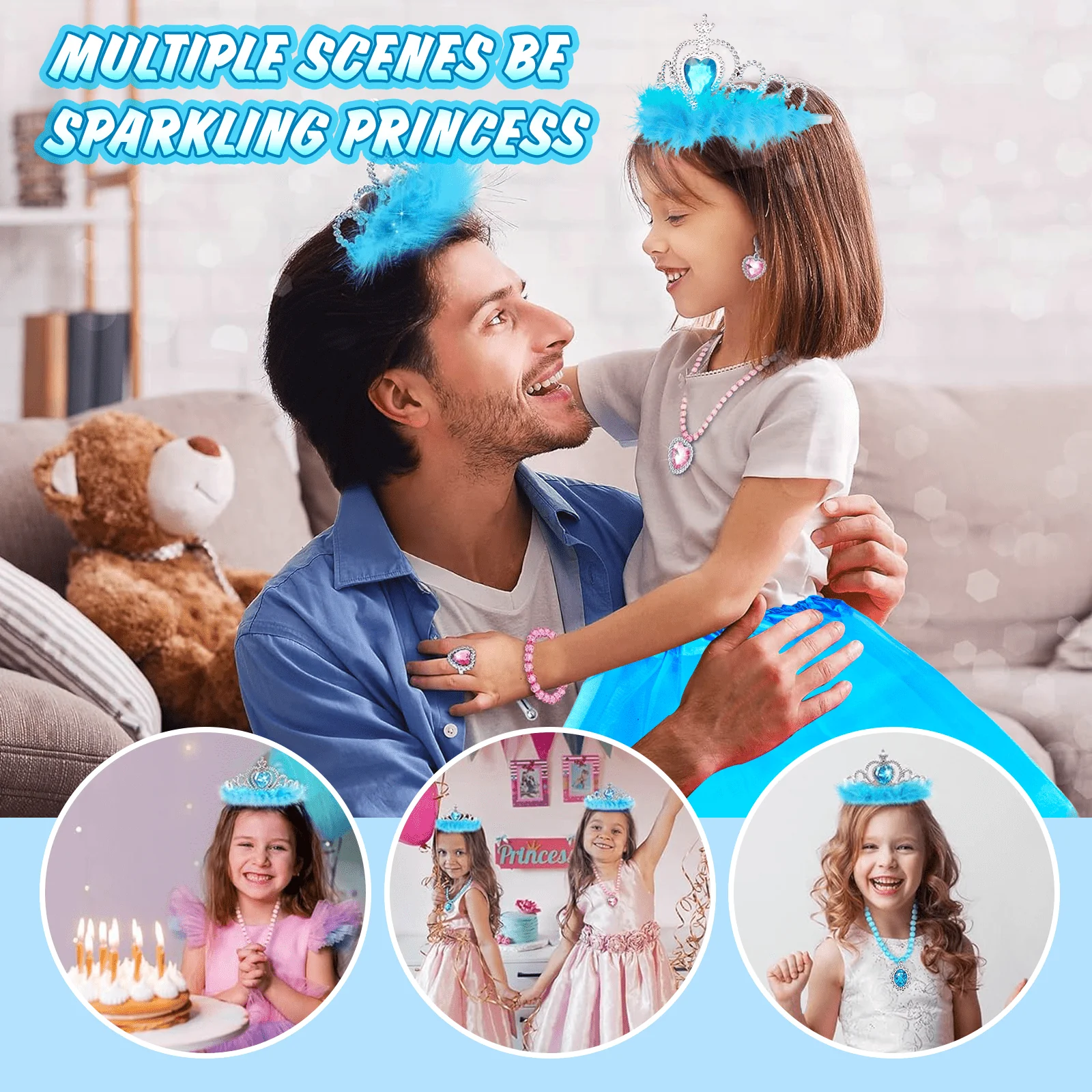 Jiayue Toys Factory JY3412 Double Girls Princess Dress-Up Set with Unicorn Headband and Accessories, Blue and Pink - Image 4