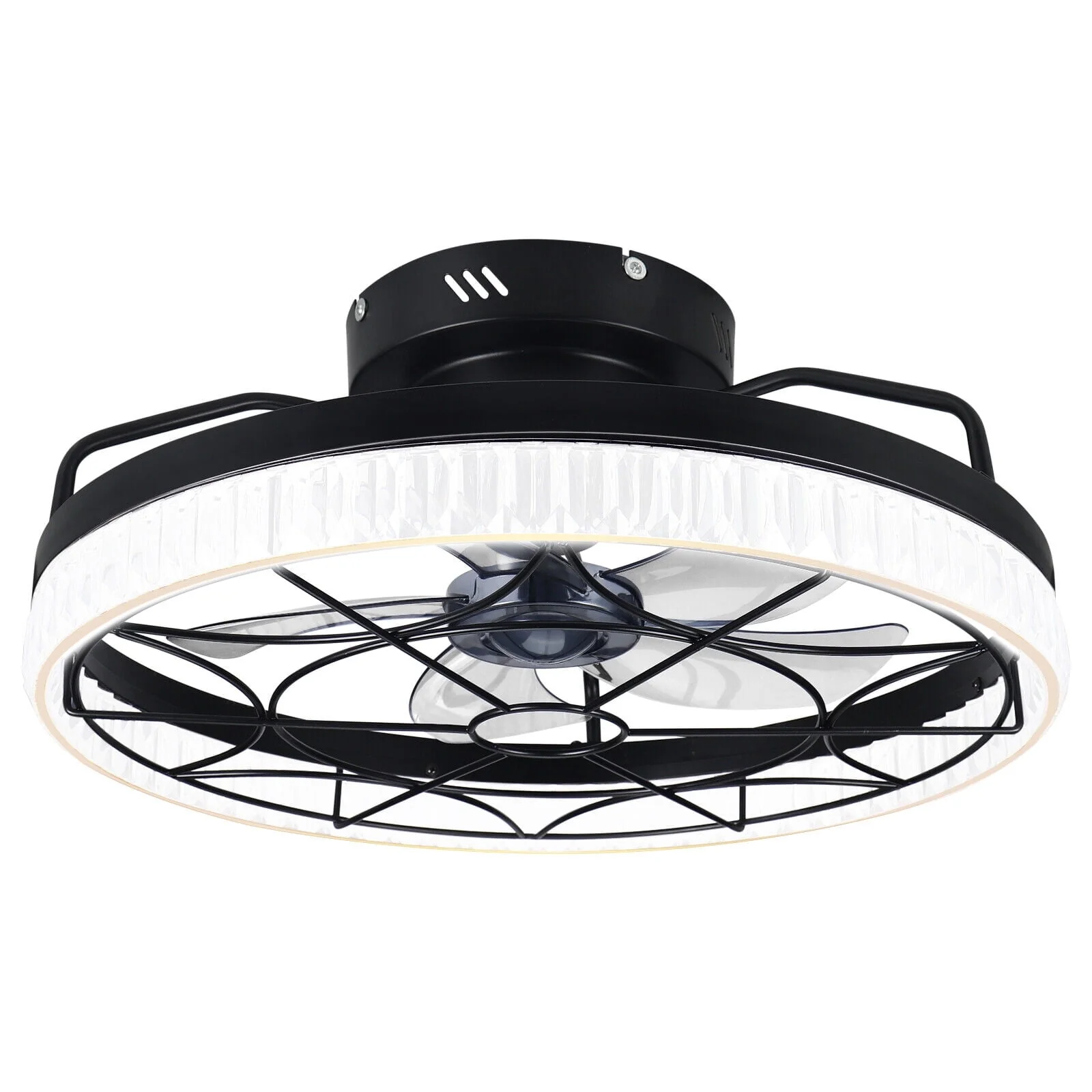 Jinyi 20in Small Caged Ceiling Fan with LED Light, Remote and App Control, Flush Mount Low Profile, 5 Enclosed Blades, 6 Wind Speeds