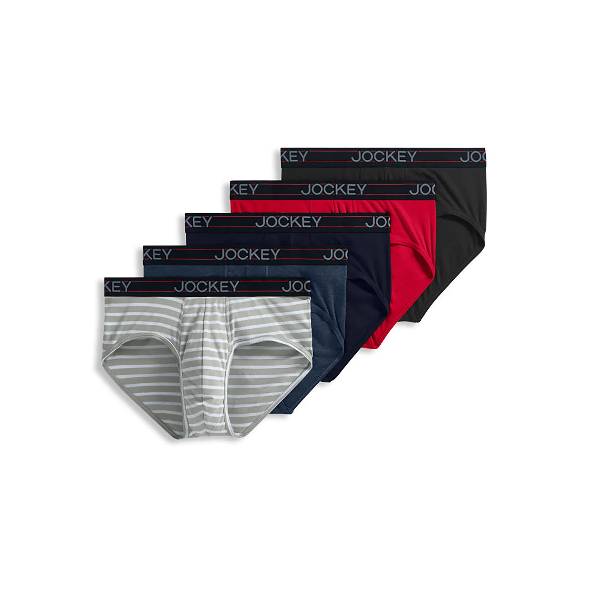Jockey Lightweight Cotton Blend 5 Pack Briefs - GRAY RED NAVY LARGE