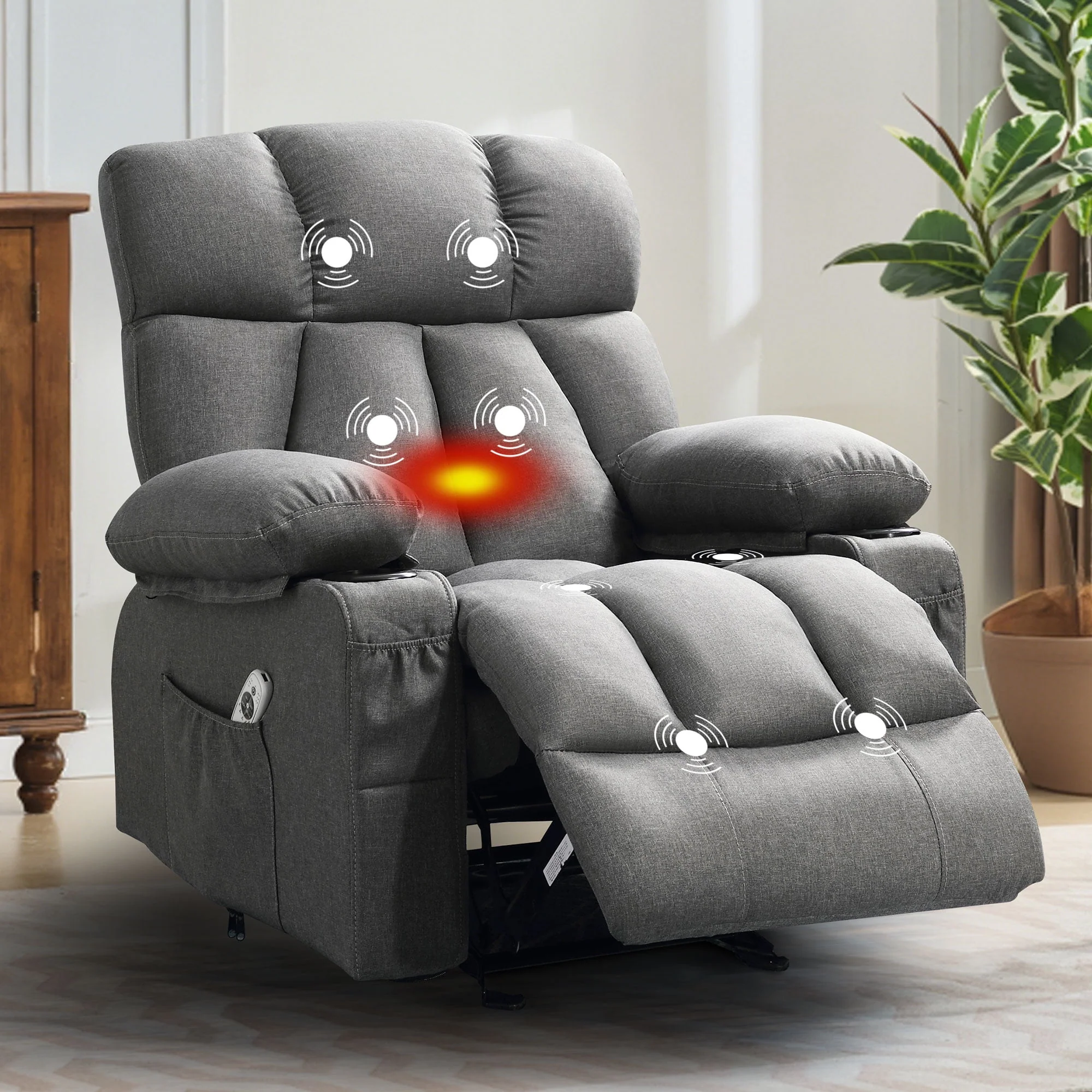 JONPONY Manual Recliner Chair with Heat Therapy and Massage Function, Heavy Duty Reclining Mechanism Massage Chair