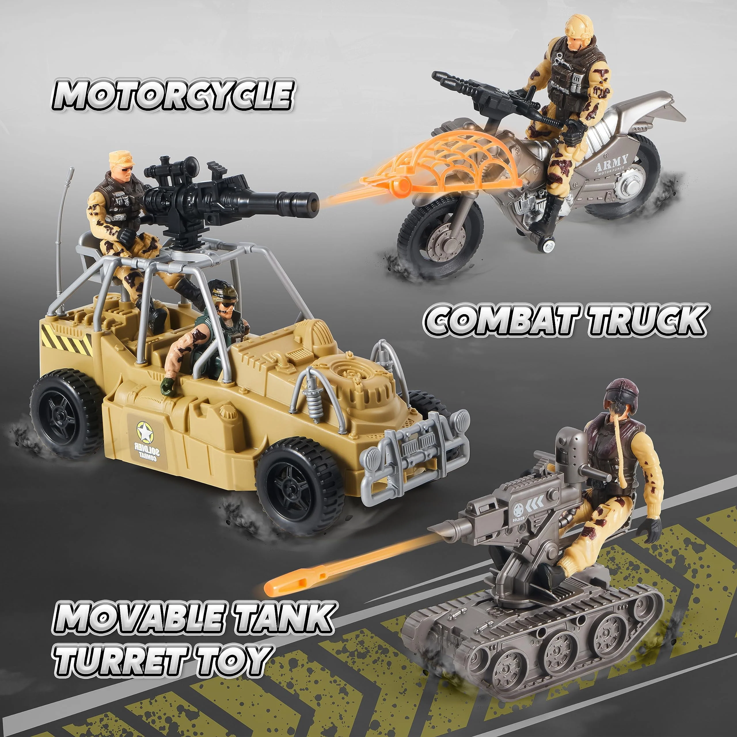 Joyfy Military Base Toys Set, 26pcs Army Men Action Figures, Vehicles, Weapons, Transport Helicopter with Lights and Sounds, Durable Non-Toxic ABS Plastic - Image 3