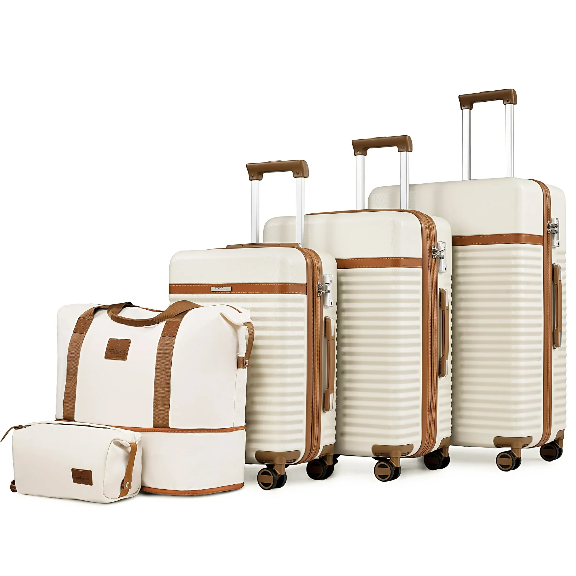 JOYWAY ABS Hardside Spinner 5 Luggage Sets, Off-White