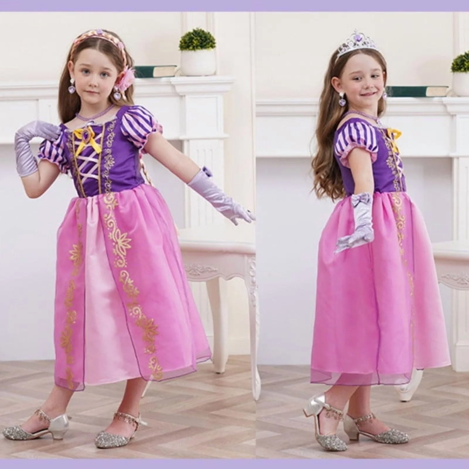 Jurebecia Princess Dress for Girls Fancy Costume up Birthday Christmas Halloween Cosplay Carnival, Purple, 4T - Image 3