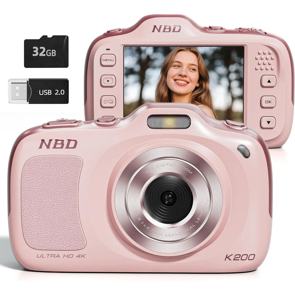 K200 Digital Camera, 64MP IMX230 Sensor, 4K Ultra HD Video, 16X Digital Zoom, Autofocus, 3-Inch LCD, Pink, Includes 32GB SD Card - Image 3