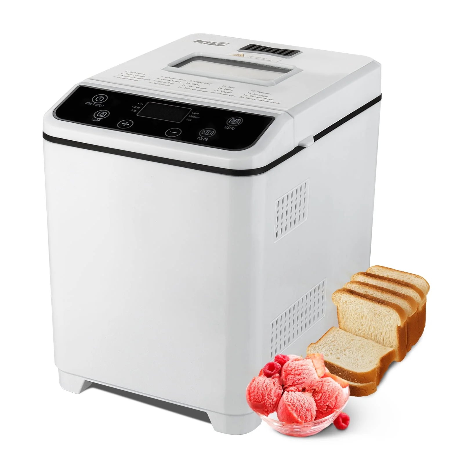 Jiangmenshikangbaishidianqiyouxiangongsi MBF-070 IC KBS 20-in-1 Fully Automatic Bread Maker Machine with Ice Cream Menu