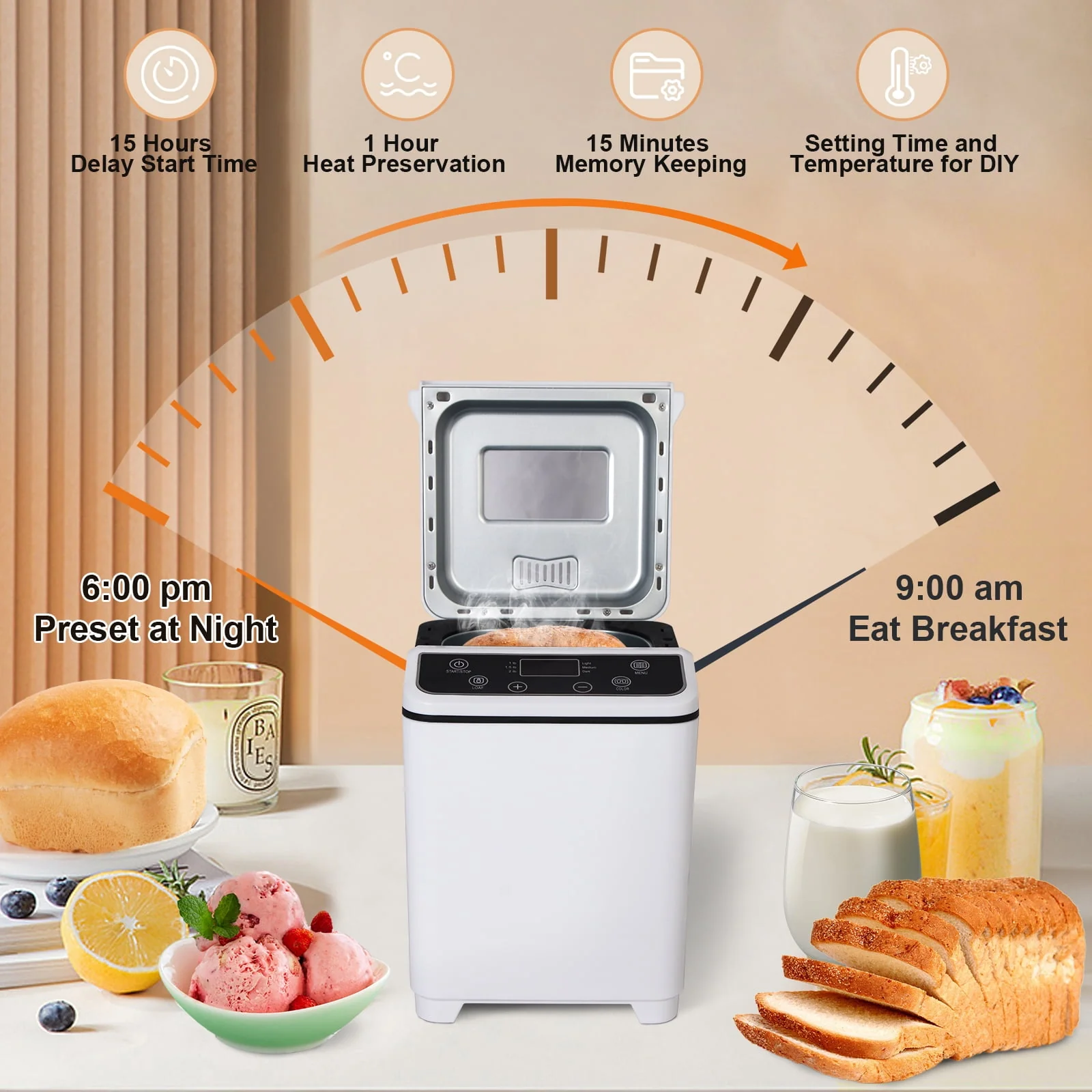 Jiangmenshikangbaishidianqiyouxiangongsi MBF-070 IC KBS 20-in-1 Fully Automatic Bread Maker Machine with Ice Cream Menu - Image 3