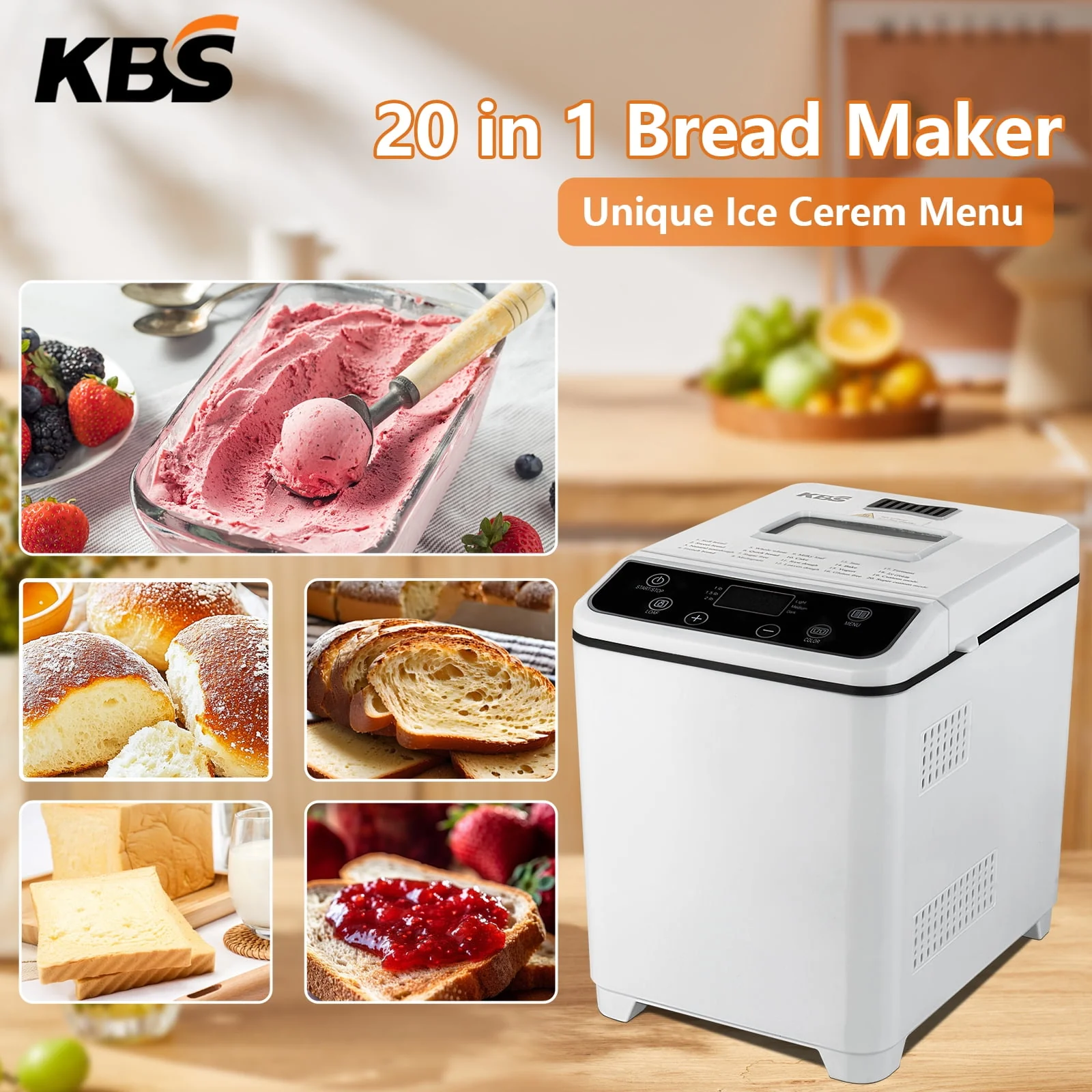Jiangmenshikangbaishidianqiyouxiangongsi MBF-070 IC KBS 20-in-1 Fully Automatic Bread Maker Machine with Ice Cream Menu - Image 5