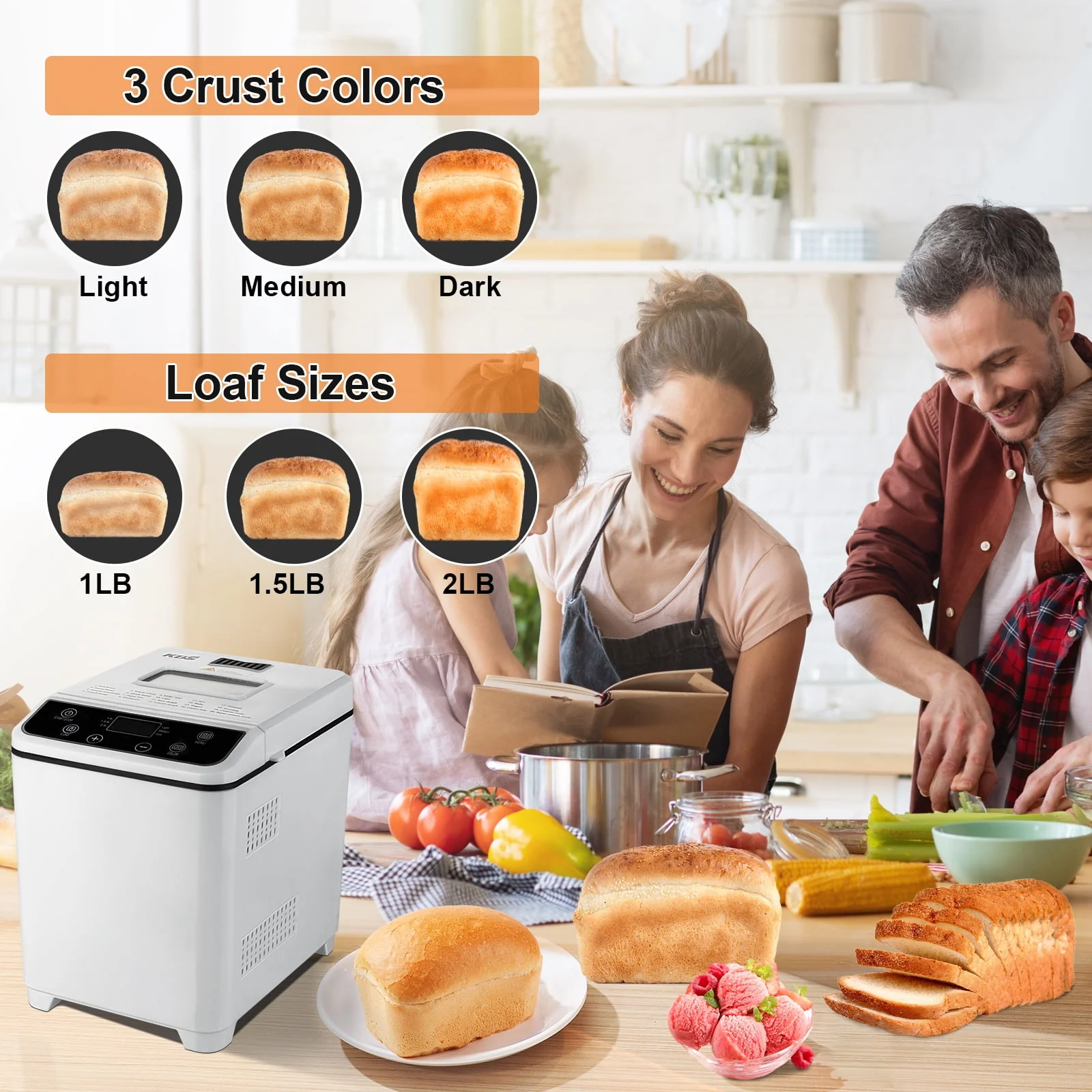 Jiangmenshikangbaishidianqiyouxiangongsi MBF-070 IC KBS 20-in-1 Fully Automatic Bread Maker Machine with Ice Cream Menu - Image 6