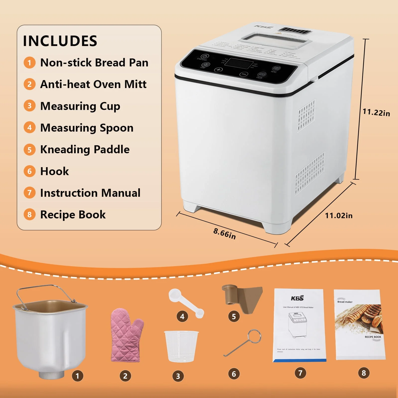 Jiangmenshikangbaishidianqiyouxiangongsi MBF-070 IC KBS 20-in-1 Fully Automatic Bread Maker Machine with Ice Cream Menu - Image 7