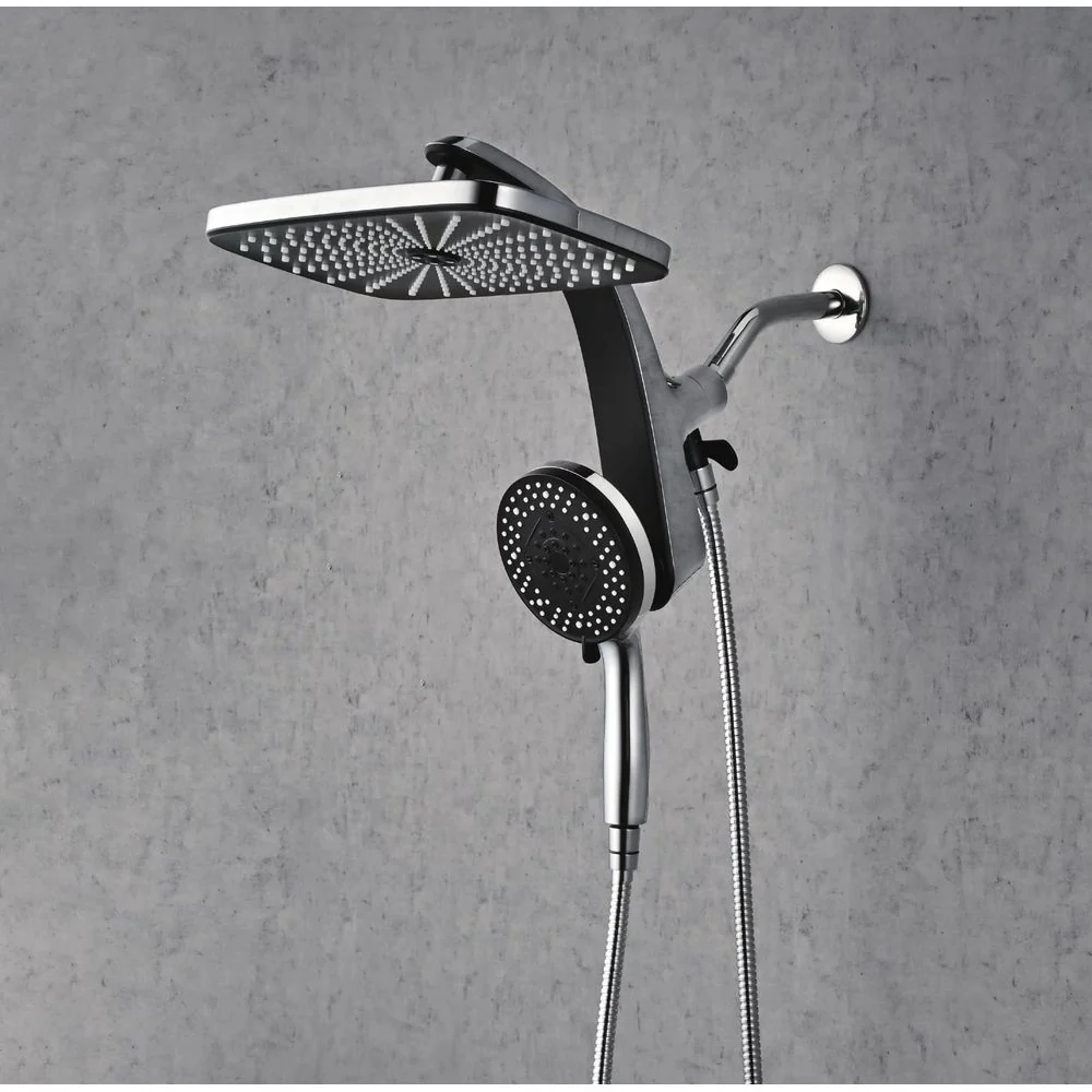 KESTE 12-Inch High Pressure Rain Shower Head and Handheld Spray Combo, 3+8+2 Spray Settings, Built-In Magnetic Docking Bracket, 360 Adjustable, Silver, 60-Inch Hose