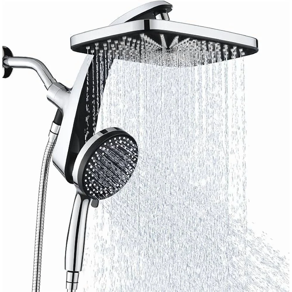 KESTE 12-Inch High Pressure Rain Shower Head and Handheld Spray Combo, 3+8+2 Spray Settings, Built-In Magnetic Docking Bracket, 360 Adjustable, Silver, 60-Inch Hose - Image 3