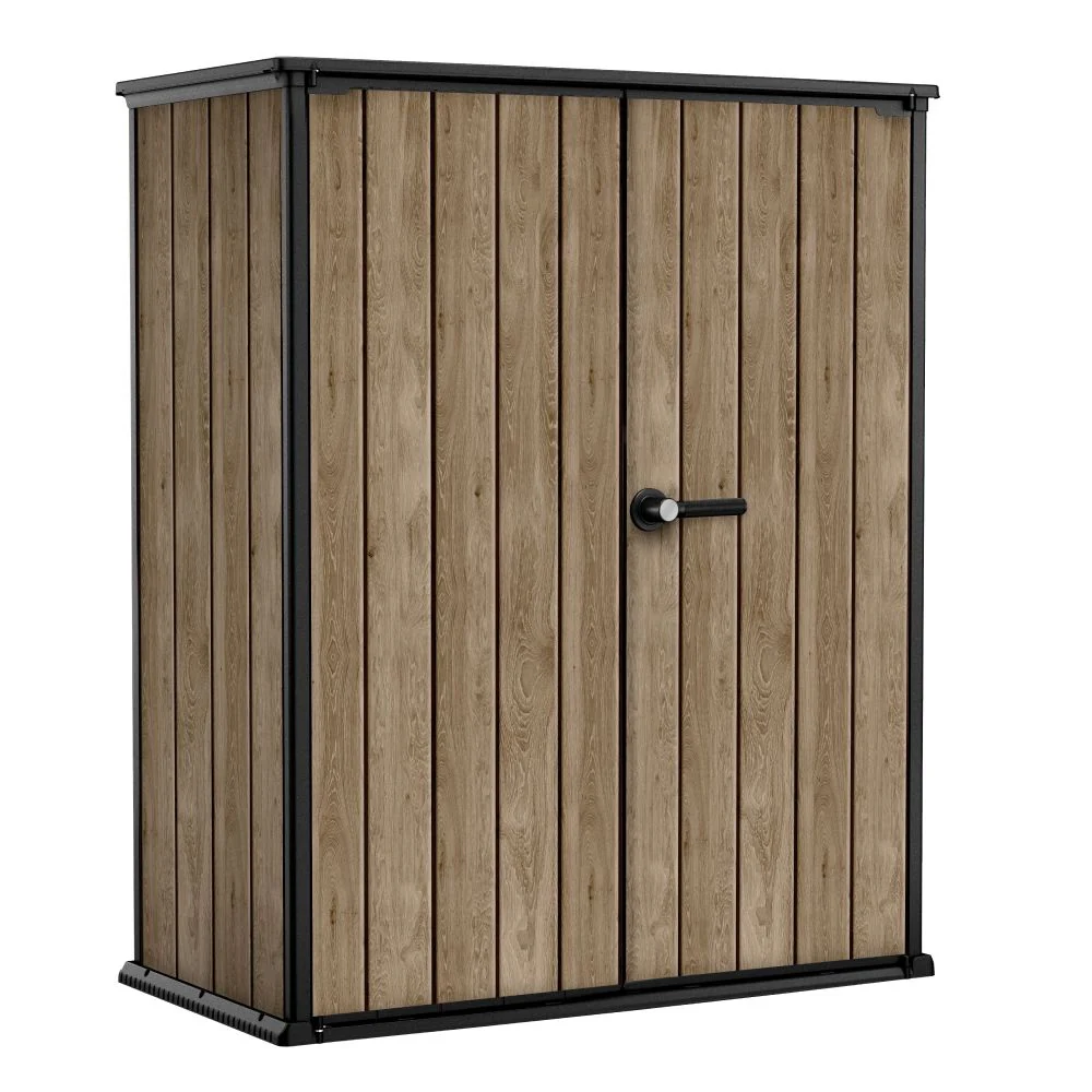 Keter Vertical Outdoor Storage Shed, Weather-Resistant Resin, Lockable Double Doors, Wood-Look Ashwood, 62 Cu. Ft., 271116