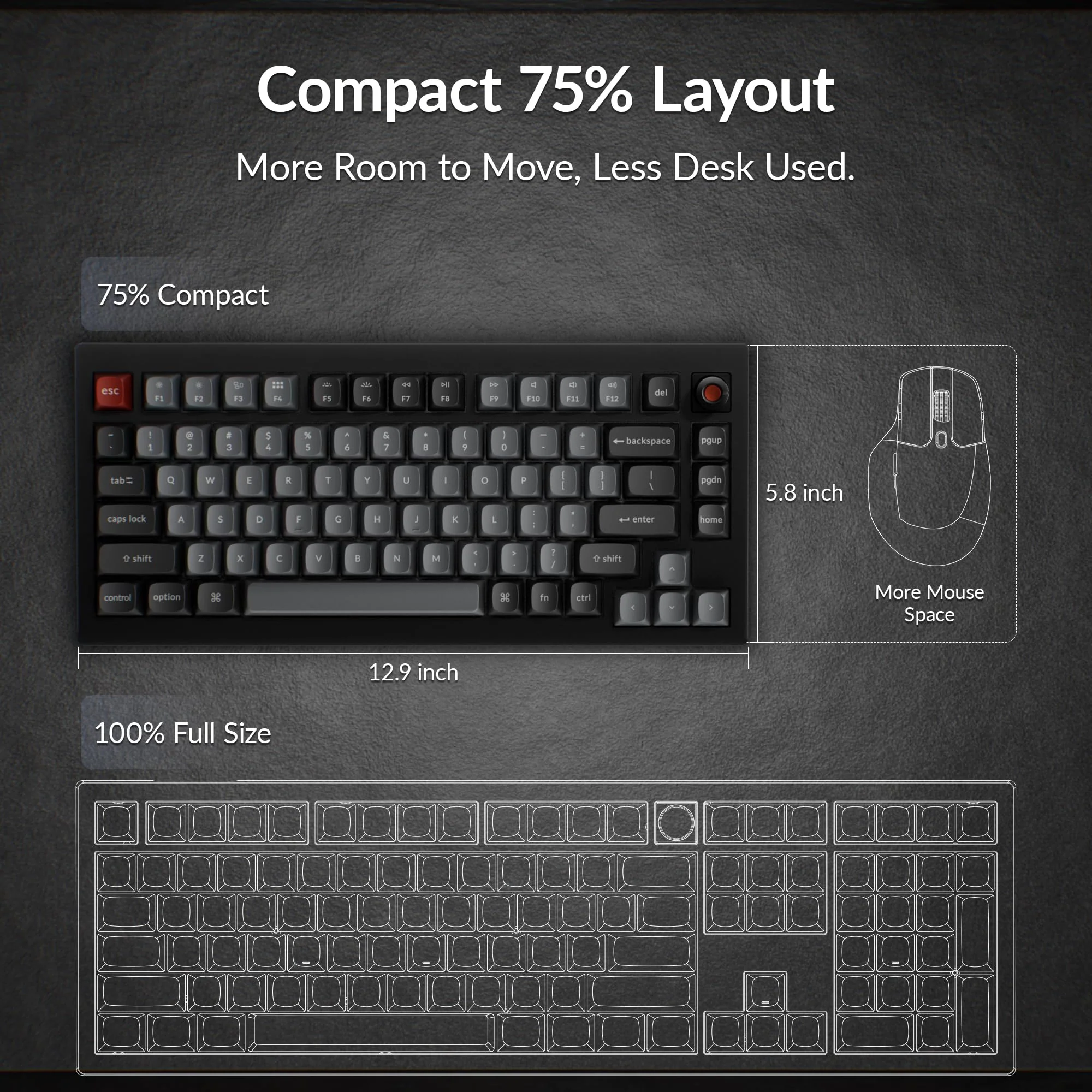 Keychron V1 8K 75% Wired Mechanical Keyboard with Programmable Knob, OSA PBT Keycaps, Hot-Swappable Super Red Switches, 8000Hz Polling Rate, RGB Backlit - Image 5
