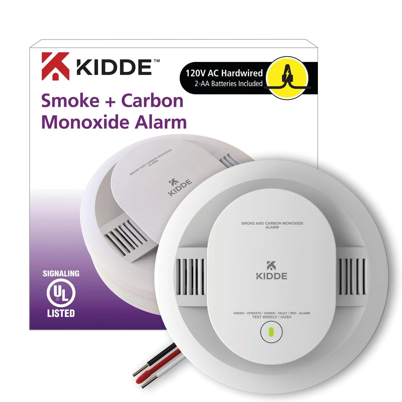 Kidde Combination Photoelectric Smoke and Carbon Monoxide Detector with Hardwire and AA Battery Backup, LED Indicators, White, 900-CUAR