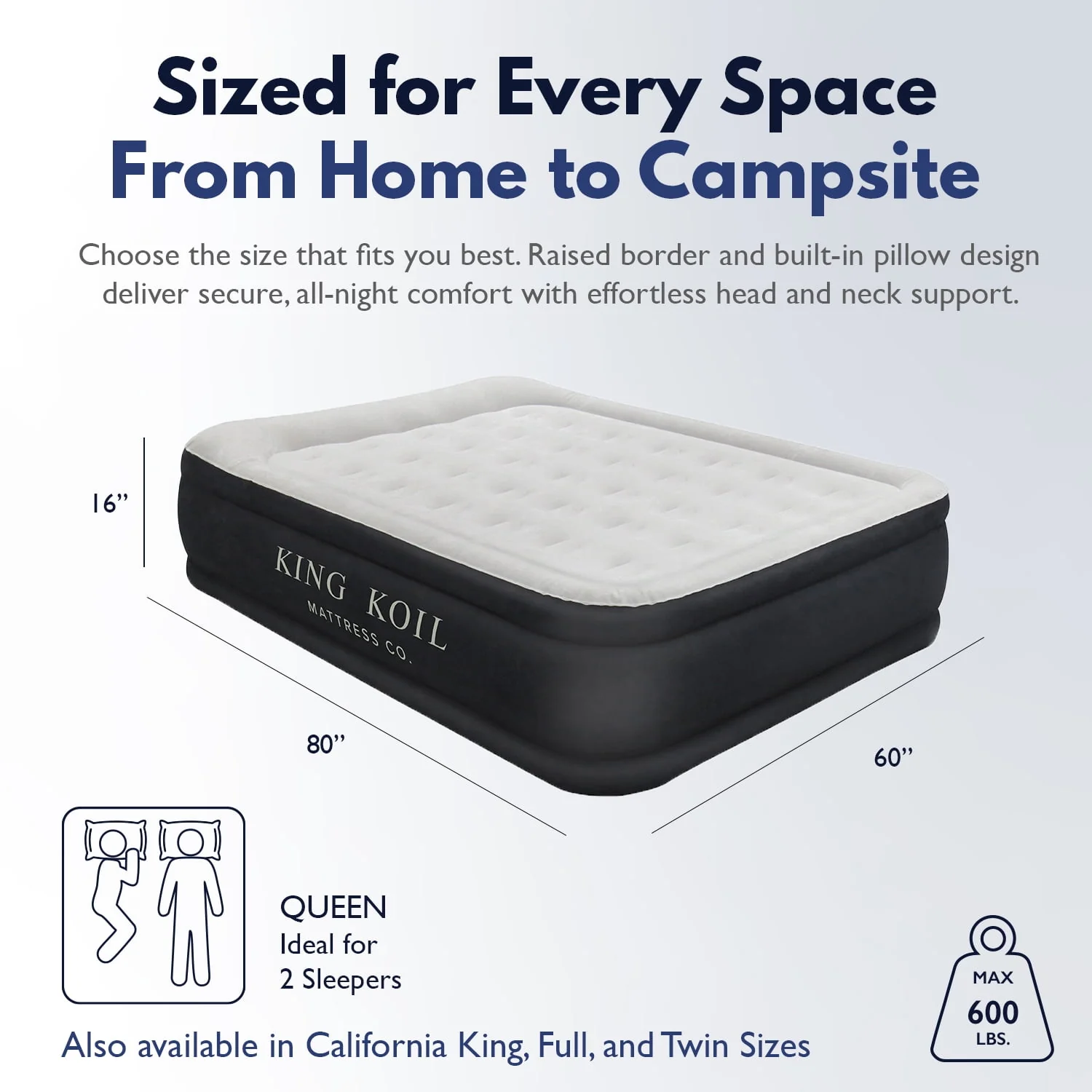 King Koil Plush Pillow Top Luxury Twin Air Mattress with Built-In High-Speed Pump, Water-Resistant, 16in Thick, Coil Beam Construction, Black, 29315 - Image 2